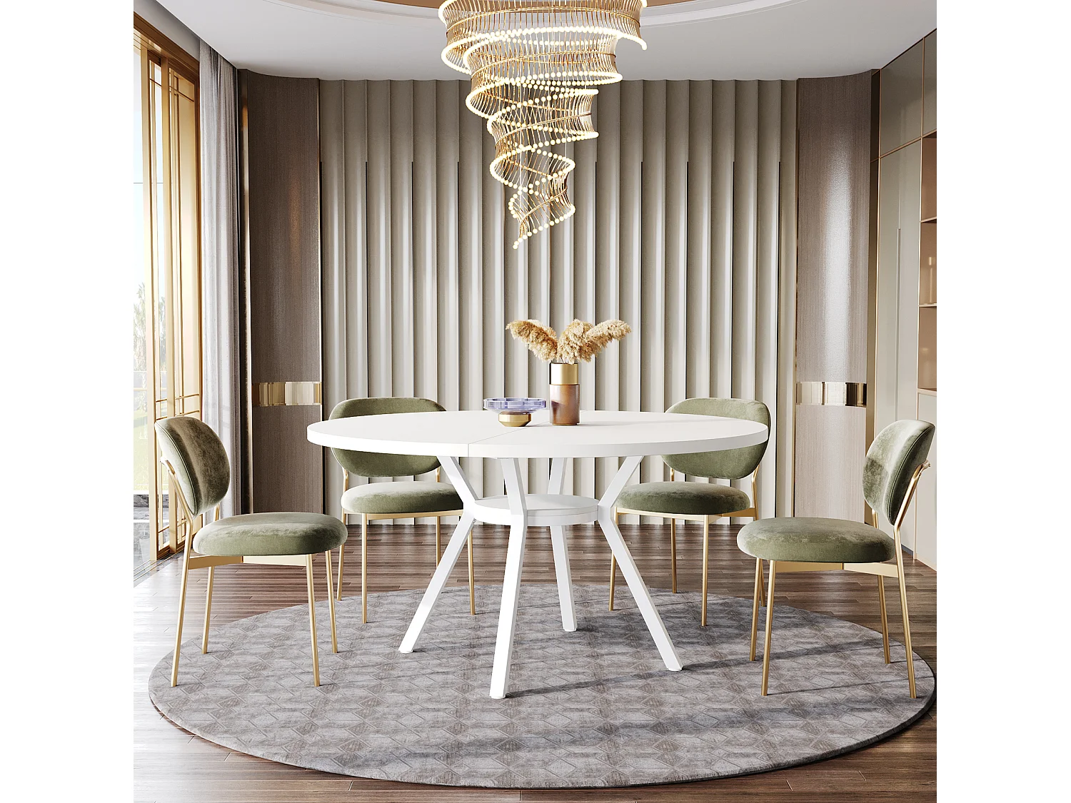 Runde Esstischplatte mit MDF-Effekt, 120x120x75 cm, mit vier Metallbeinen, weiß, perfekt im skandinavisch-retro Stil