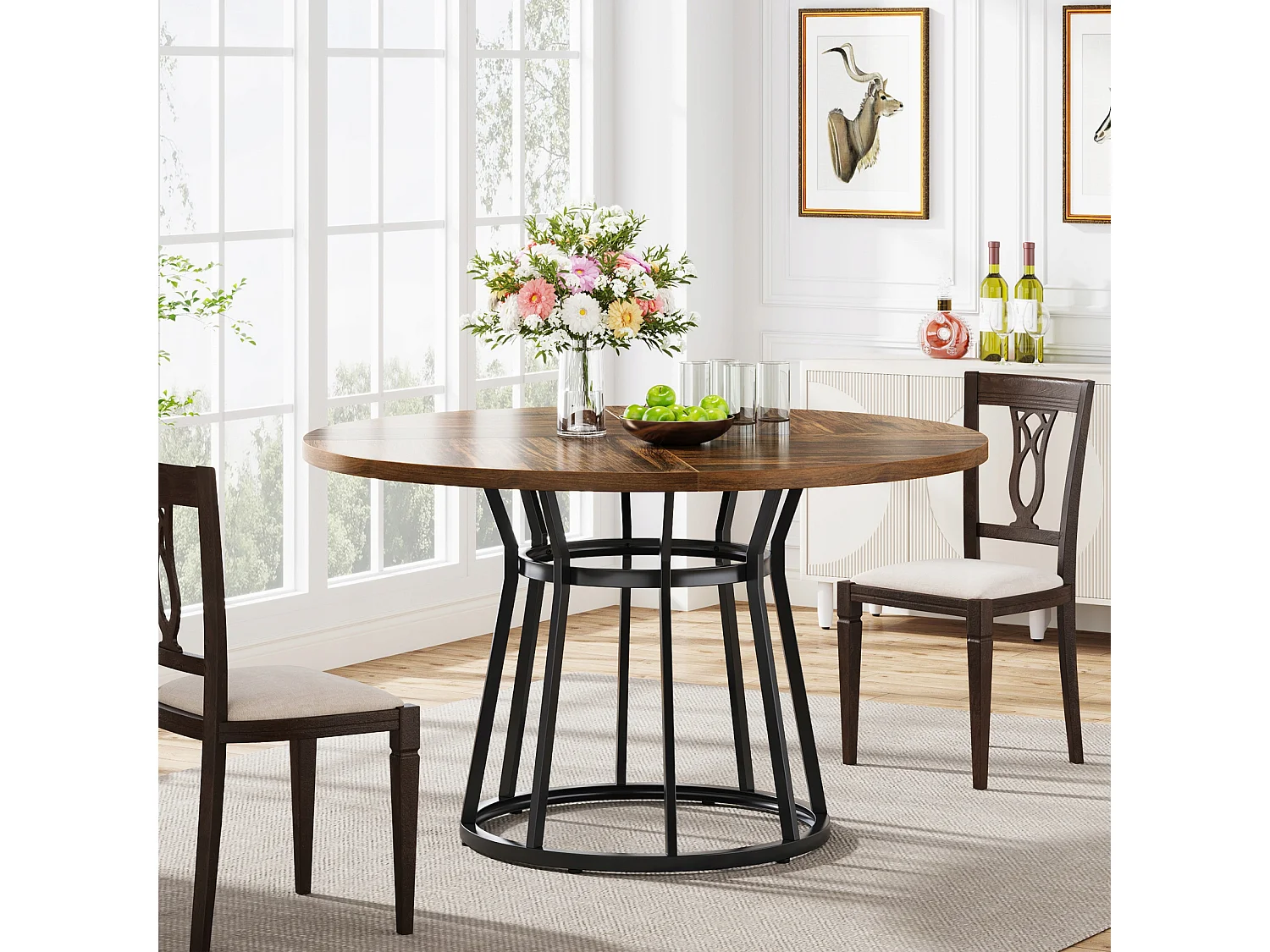 Ronde eettafel voor 4 personen, ronde eettafel met metalen onderstel, ronde tafel 120 cm