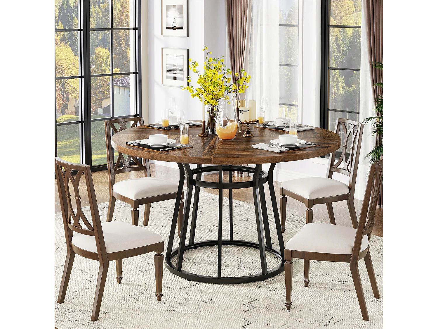 Ronde eettafel voor 4 personen, ronde eettafel met metalen onderstel, ronde tafel 120 cm