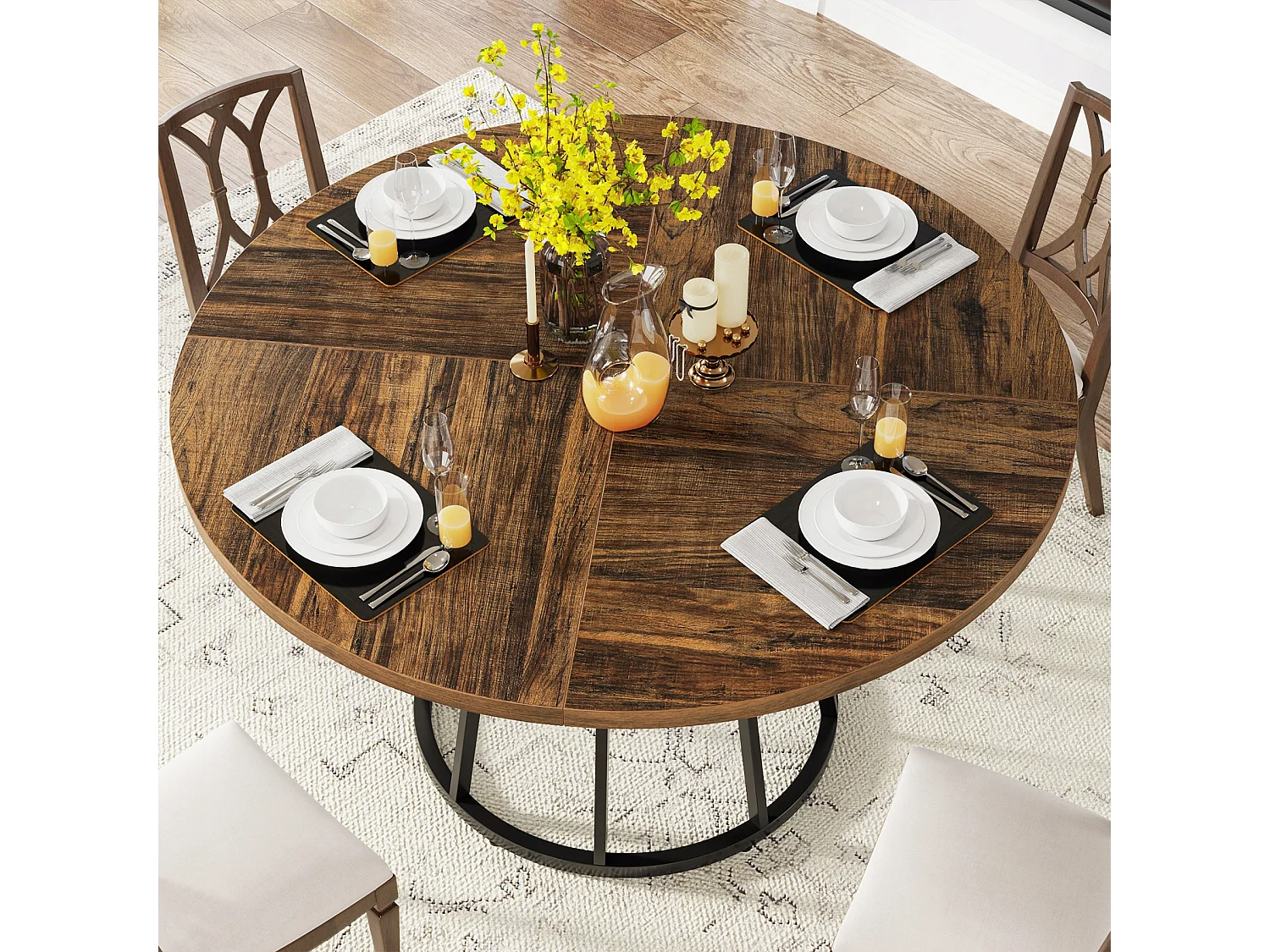 Ronde eettafel voor 4 personen, ronde eettafel met metalen onderstel, ronde tafel 120 cm