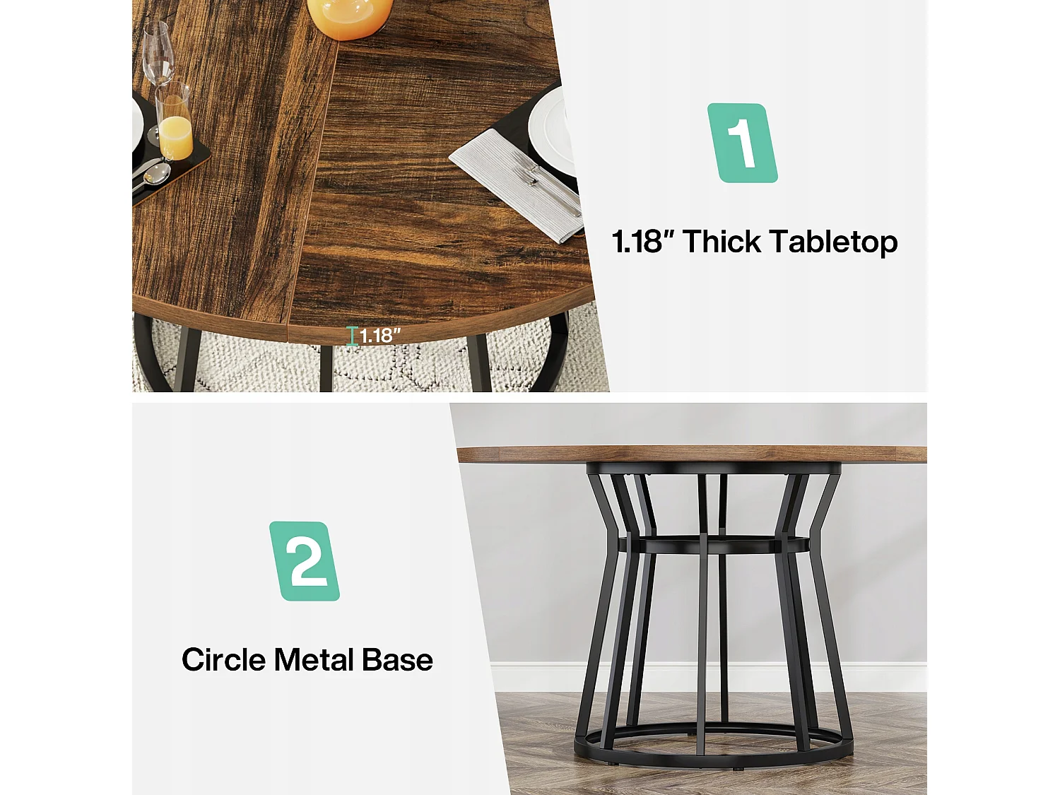 Ronde eettafel voor 4 personen, ronde eettafel met metalen onderstel, ronde tafel 120 cm