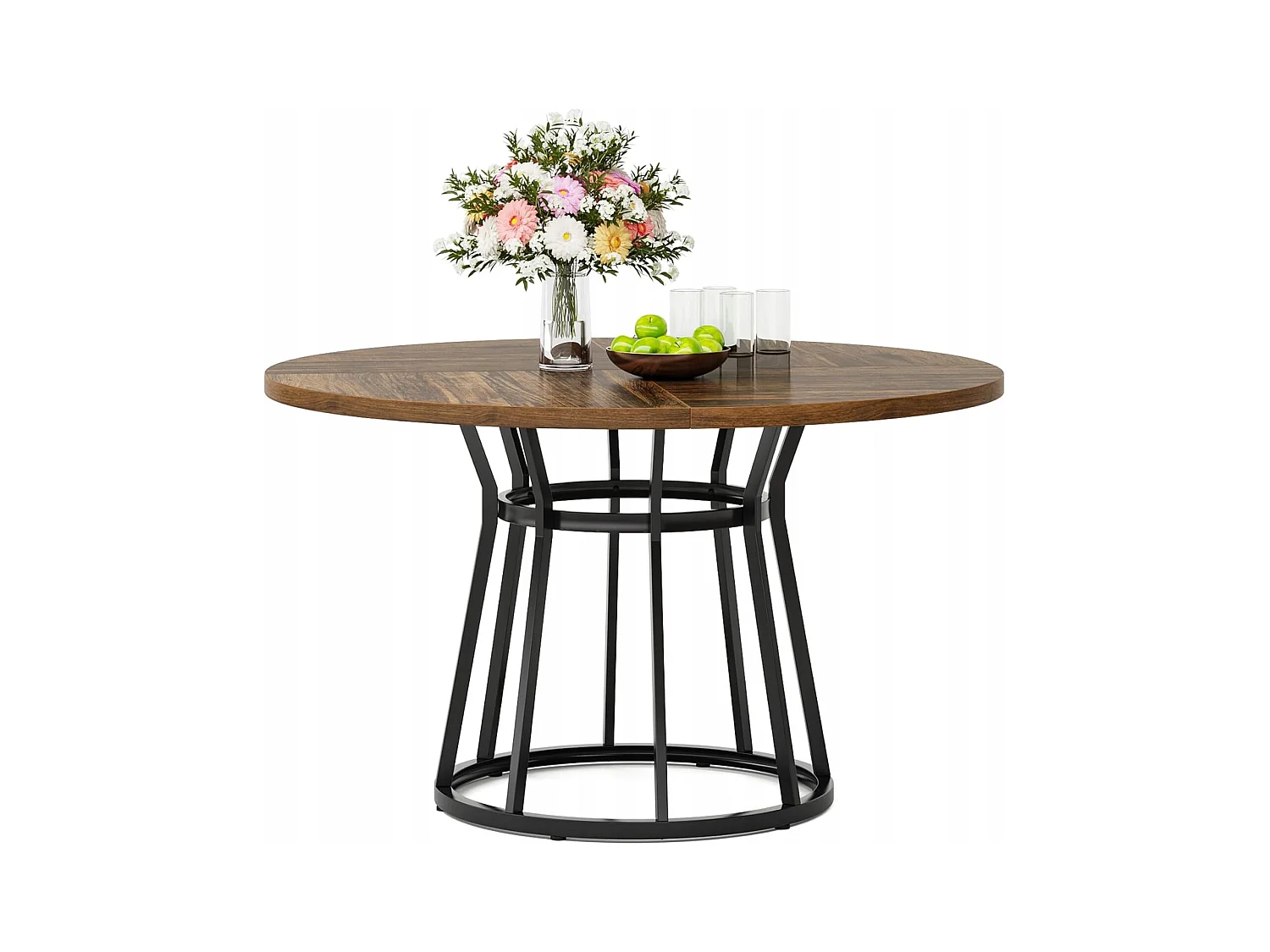 Table de salle à manger ronde pour 4 personnes, table ronde de salle à manger avec base en métal, table ronde de 120 cm