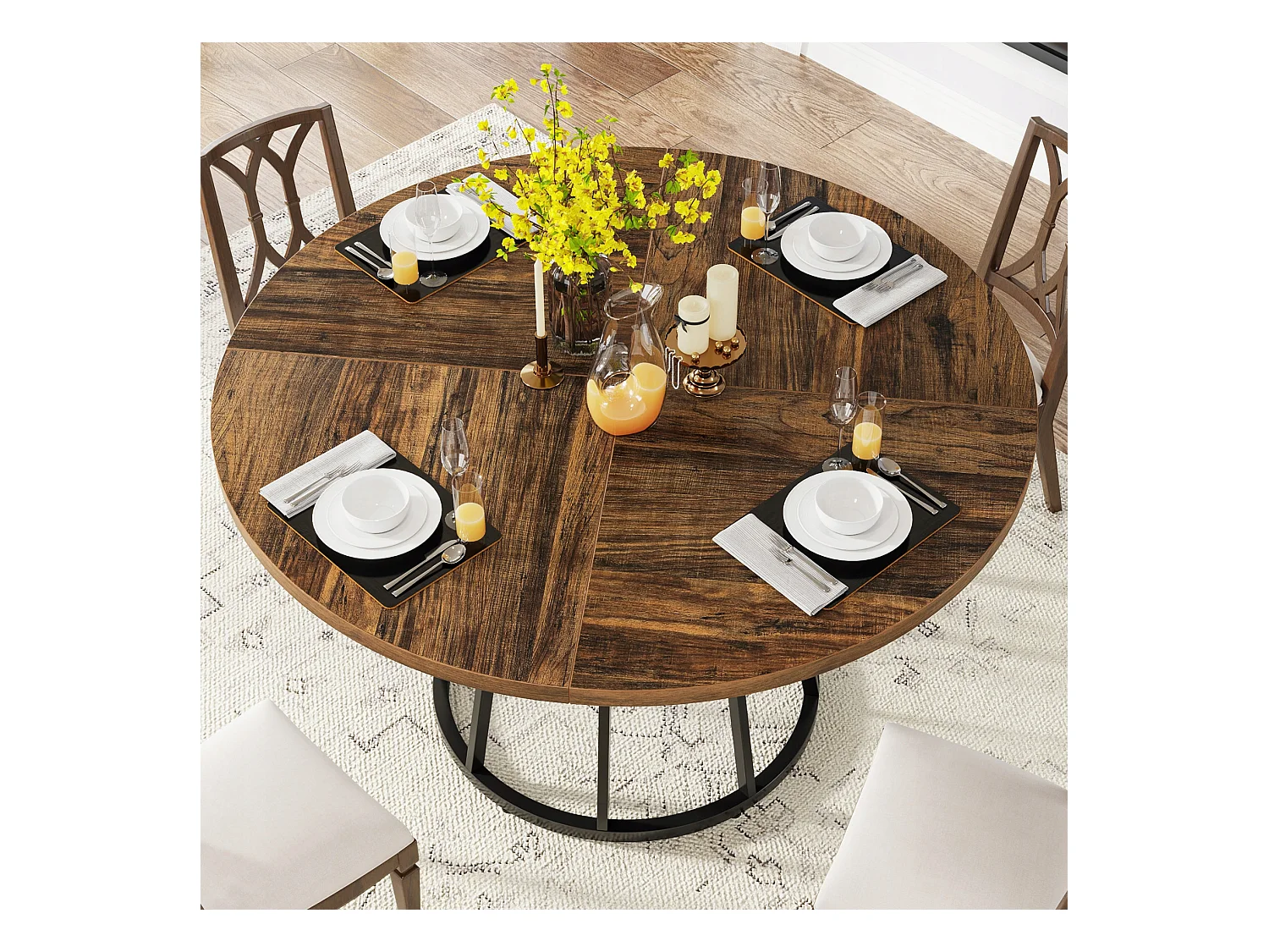 Okrągły stół jadalny dla 4 osób, okrągły stół jadalny z metalową podstawą, stół okrągły 120 cm