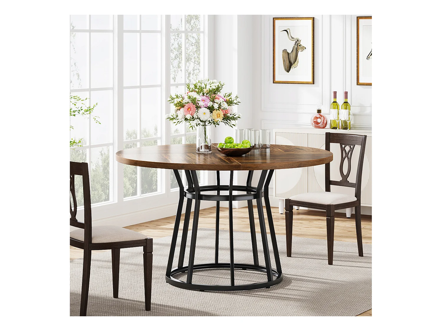 Okrągły stół jadalny dla 4 osób, okrągły stół jadalny z metalową podstawą, stół okrągły 120 cm