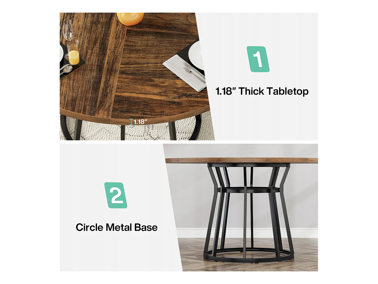 Okrągły stół jadalny dla 4 osób, okrągły stół jadalny z metalową podstawą, stół okrągły 120 cm