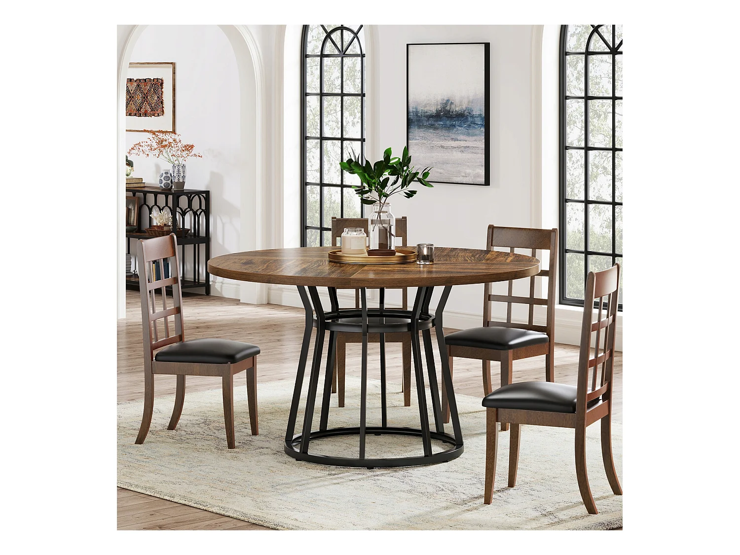 Okrągły stół jadalny dla 4 osób, okrągły stół jadalny z metalową podstawą, stół okrągły 120 cm