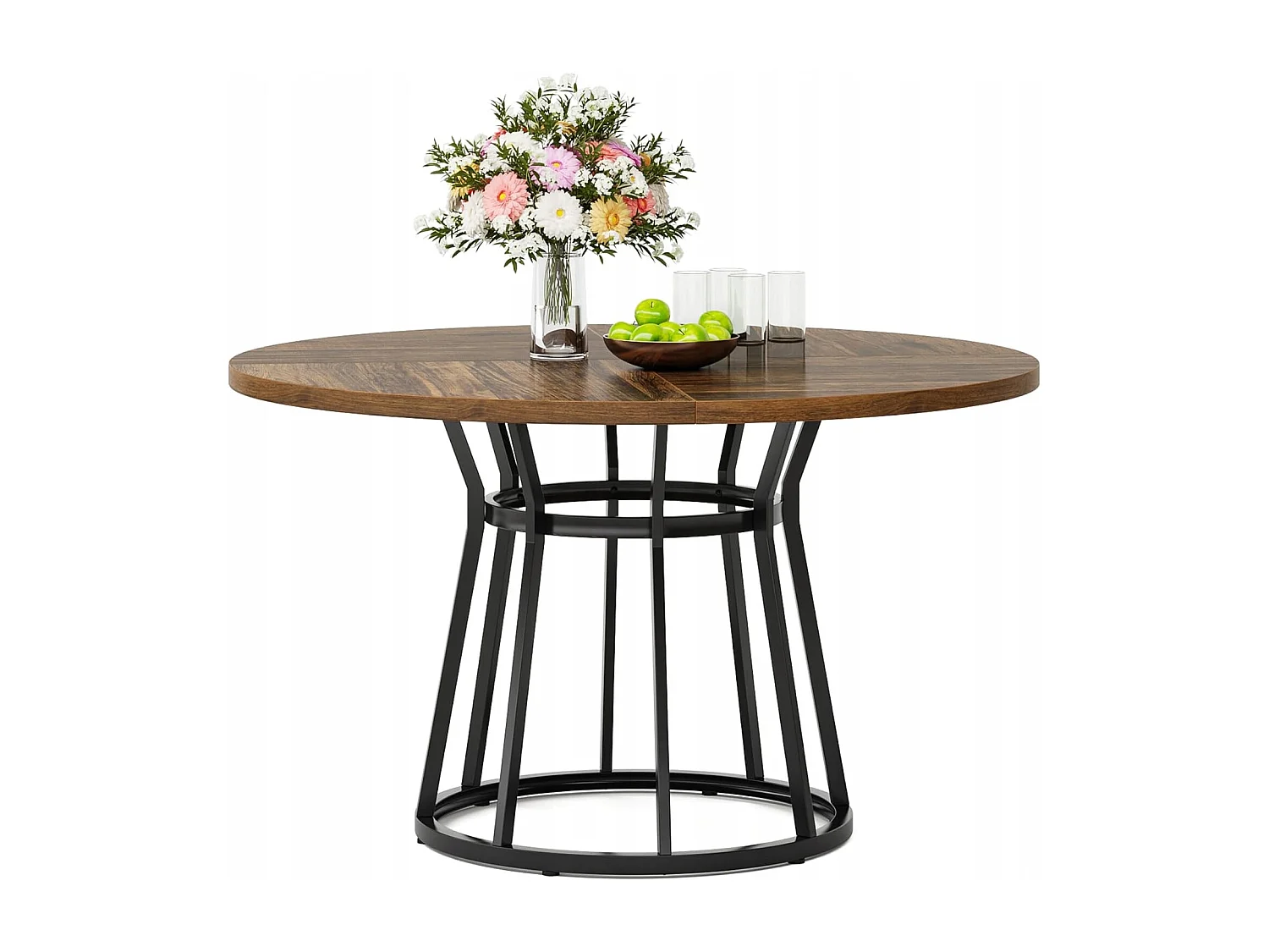 Table de salle à manger ronde pour 4 personnes, table ronde de salle à manger avec base en métal, table ronde de 120 cm