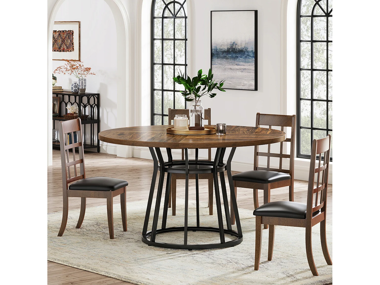 Table de salle à manger ronde pour 4 personnes, table ronde de salle à manger avec base en métal, table ronde de 120 cm