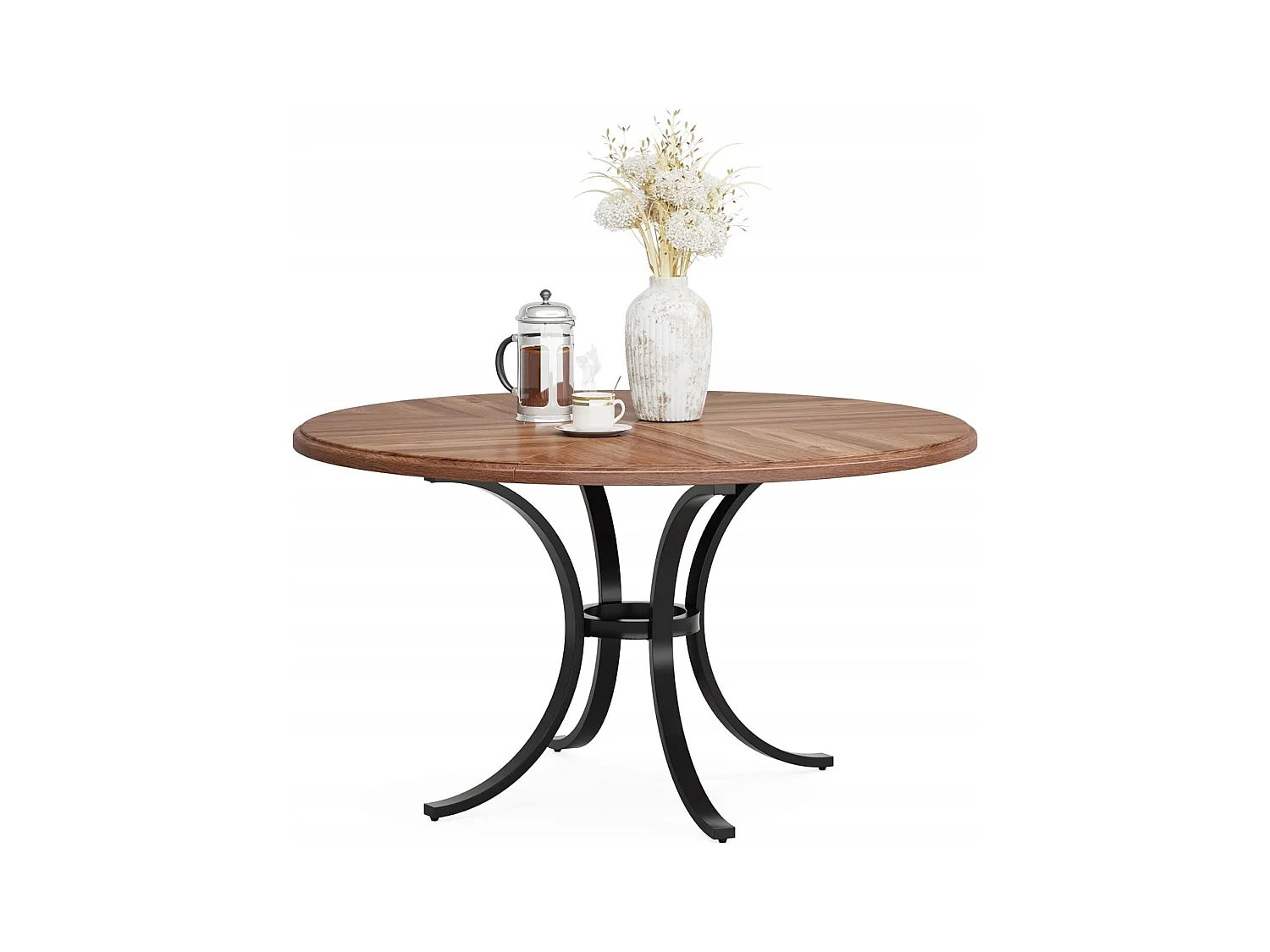 Table à manger ronde pour 4 à 6 personnes - 120 cm - Table de cuisine ronde moderne pour salle à manger, salon - Marron et noir