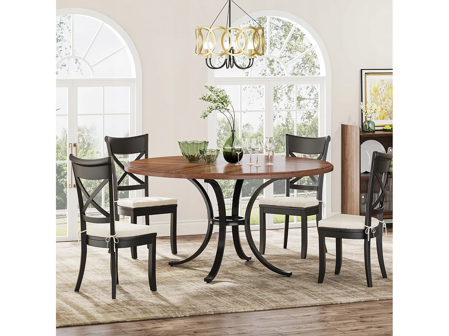 Mesa redonda para jantar para 4 a 6 pessoas - 120 cm - Mesa de cozinha redonda moderna para sala de jantar, sala de estar - Castanho e preto