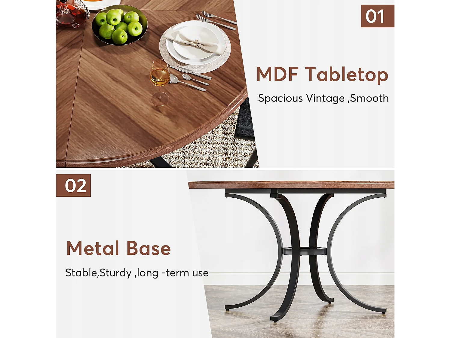 Mesa redonda para jantar para 4 a 6 pessoas - 120 cm - Mesa de cozinha redonda moderna para sala de jantar, sala de estar - Castanho e preto