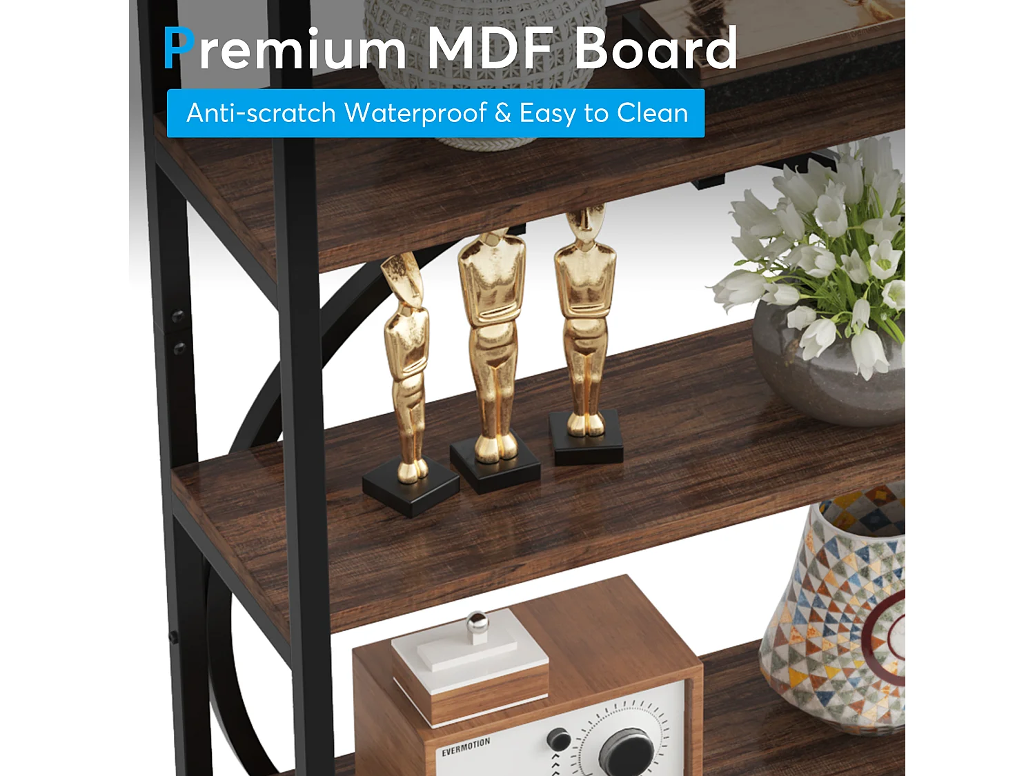 Bibliothèque Industrielle à 6 Niveaux, Haute bibliothèque Autonome avec Meuble de Rangement à 5 Ouvertures pour Salon