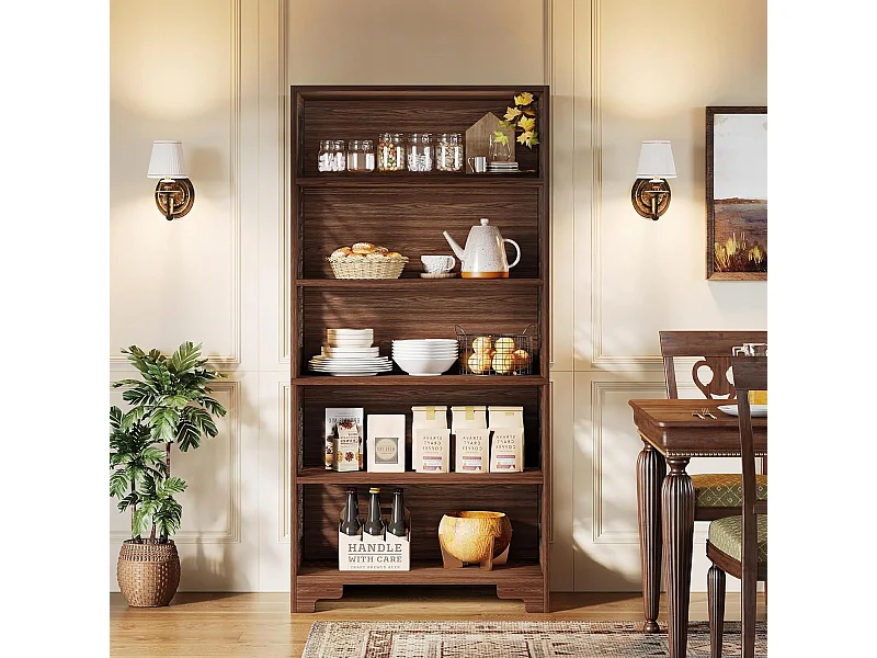 Boekenkast met 6 lagen, 180 cm, vintage hoge boekenkast, opbergplank met 5 lagen, boekenkast uit het midden van de eeuw voor kantoor, woonkamer, slaapkamer