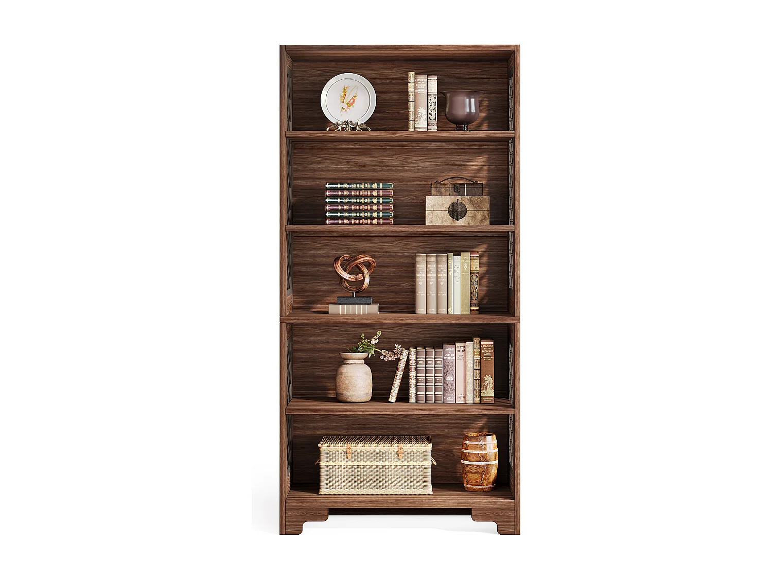 Bibliothèque à 6 niveaux, 180 cm, bibliothèque haute vintage, étagère de rangement à 5 niveaux, bibliothèque du milieu du siècle