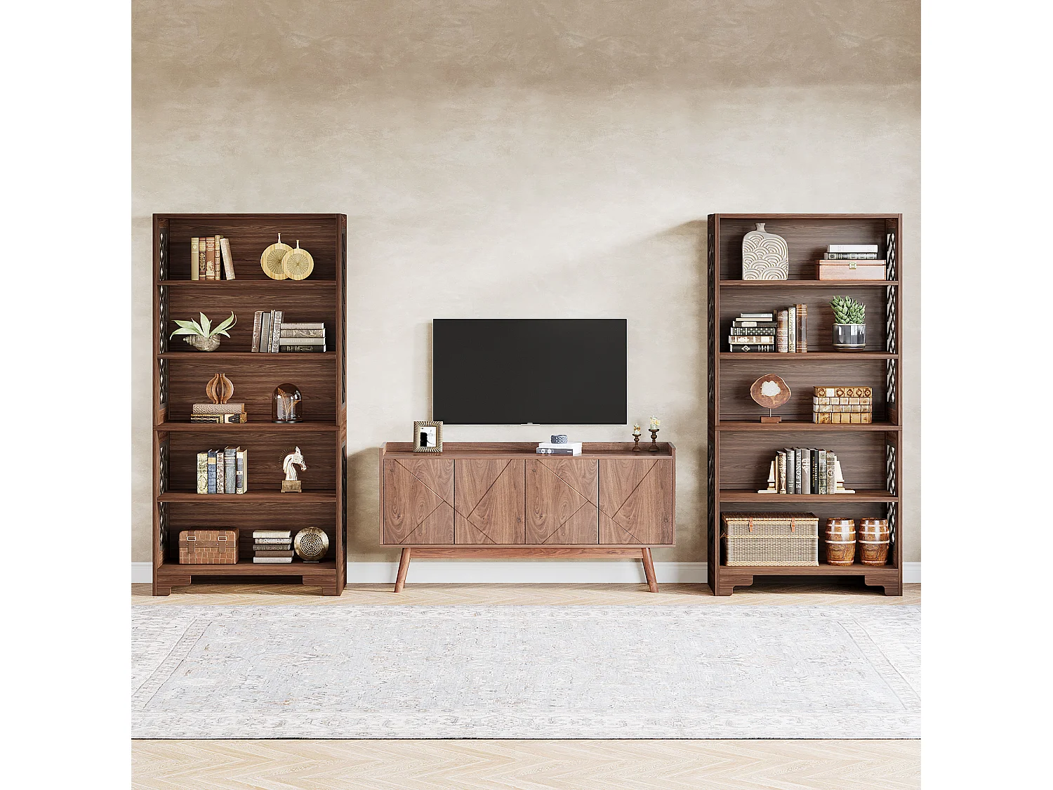 Bibliothèque à 6 niveaux, 180 cm, bibliothèque haute vintage, étagère de rangement à 5 niveaux, bibliothèque du milieu du siècle