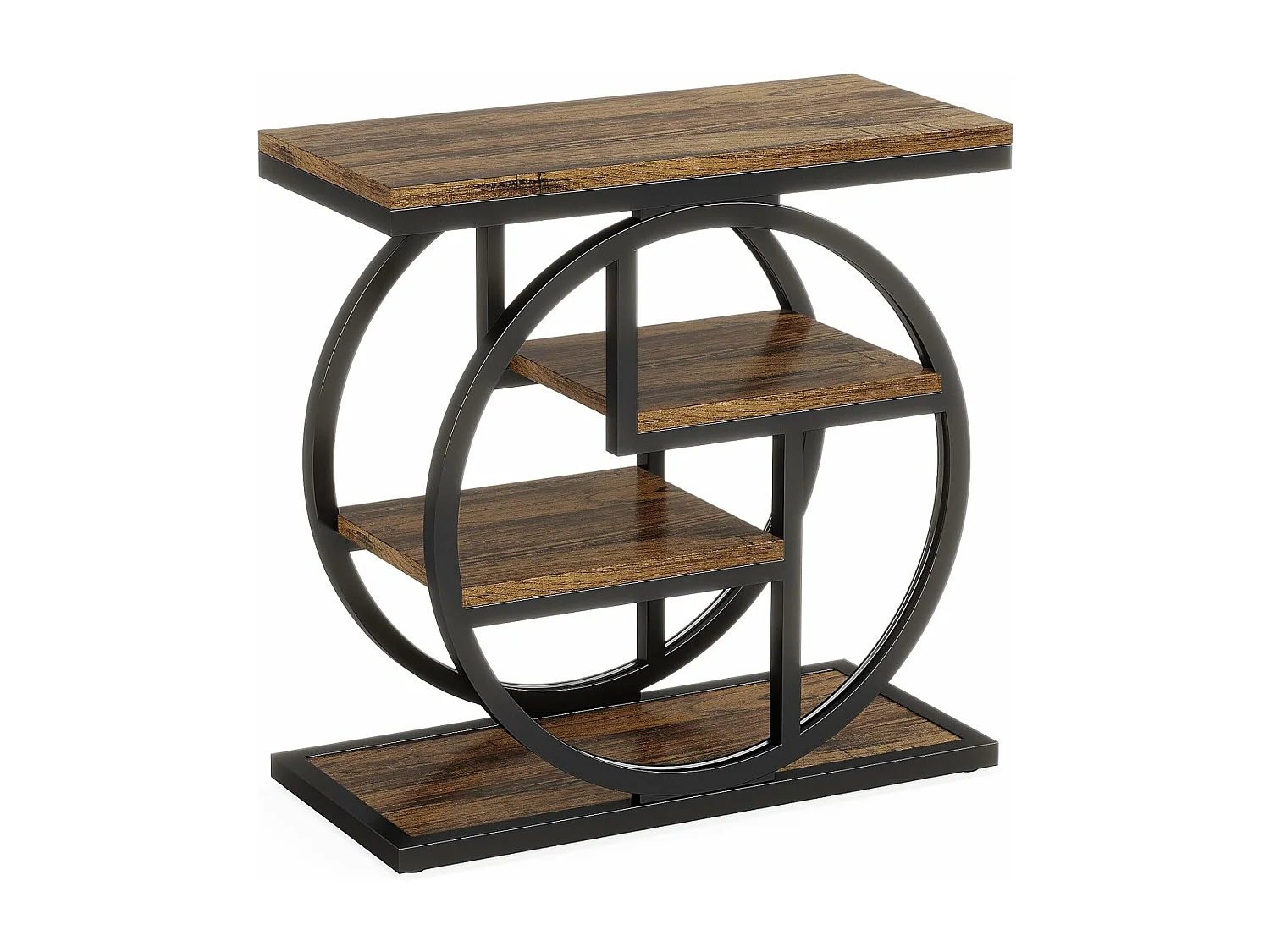 Table d'appoint étroite à 4 niveaux avec étagères de rangement, table de chevet industrielle pour chambre à coucher, marron