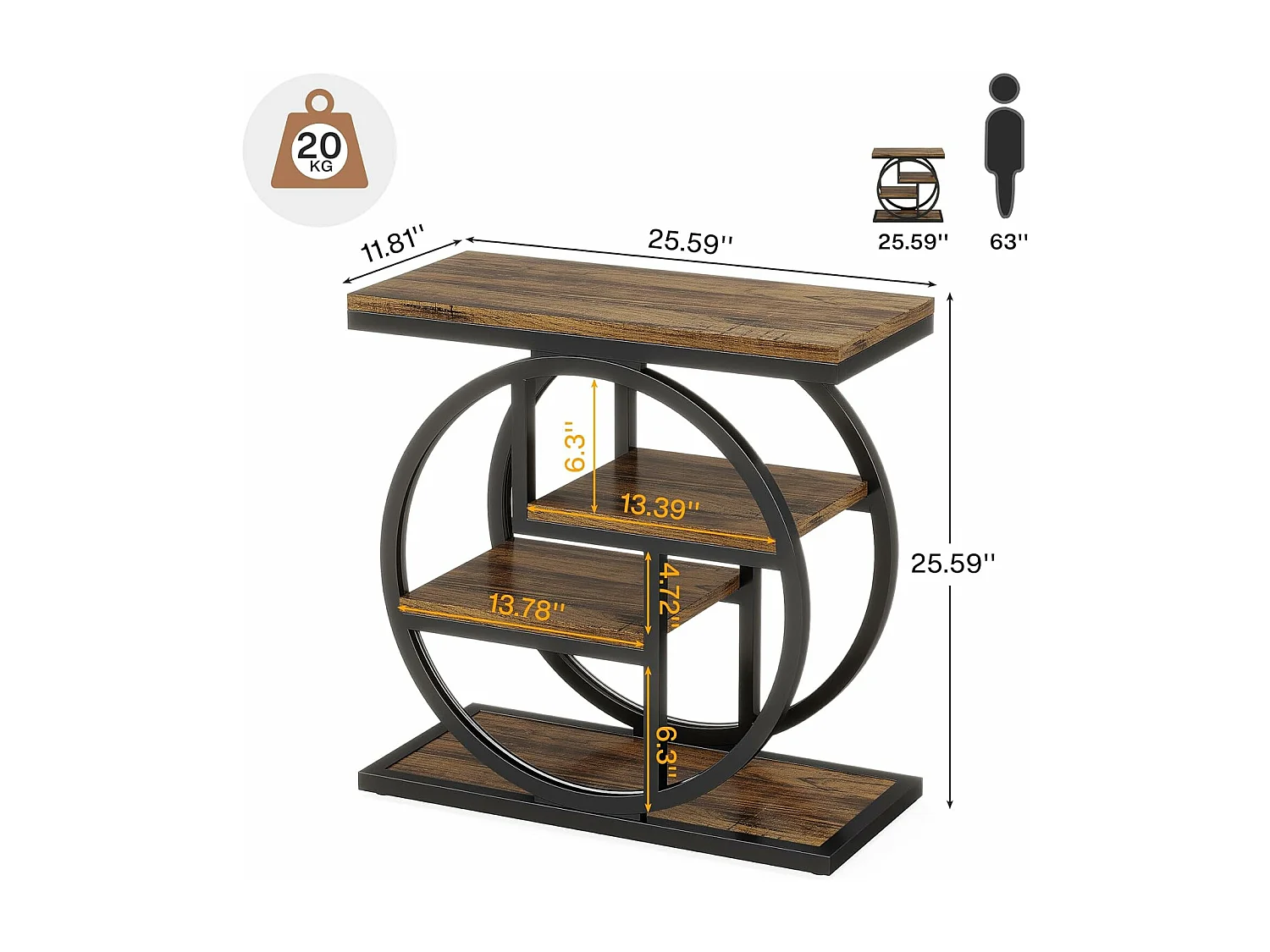 Table d'appoint étroite à 4 niveaux avec étagères de rangement, table de chevet industrielle pour chambre à coucher, marron