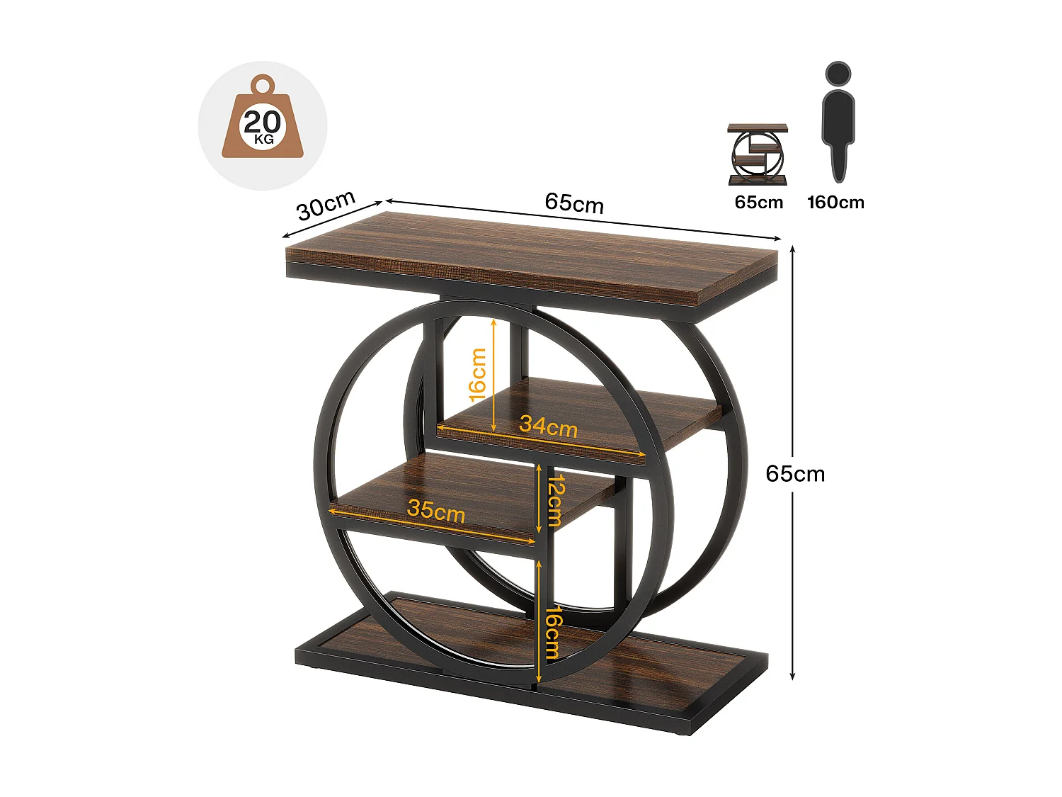 Table d'appoint étroite à 4 niveaux avec étagères de rangement, table de chevet industrielle pour chambre à coucher, marron