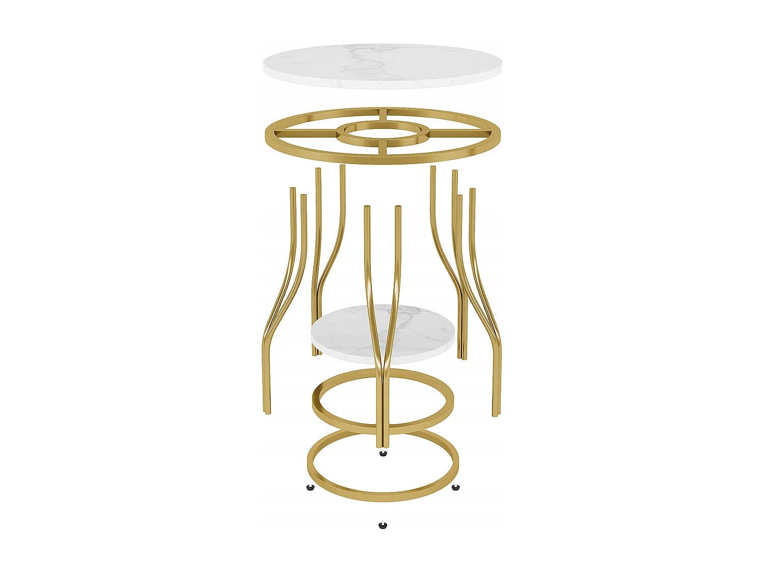 Tribesigns 2-laags ronde bijzettafel in witgoud, modern nachtkastje, kleine bijzettafel met opbergplank, accenttafel met metalen frame