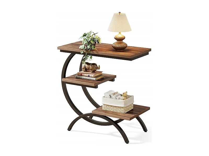 Houten bijzettafel, kleine salontafel, nachtkastje, bijzettafel met 3 planken voor woonkamer, slaapkamer, donkerbruin