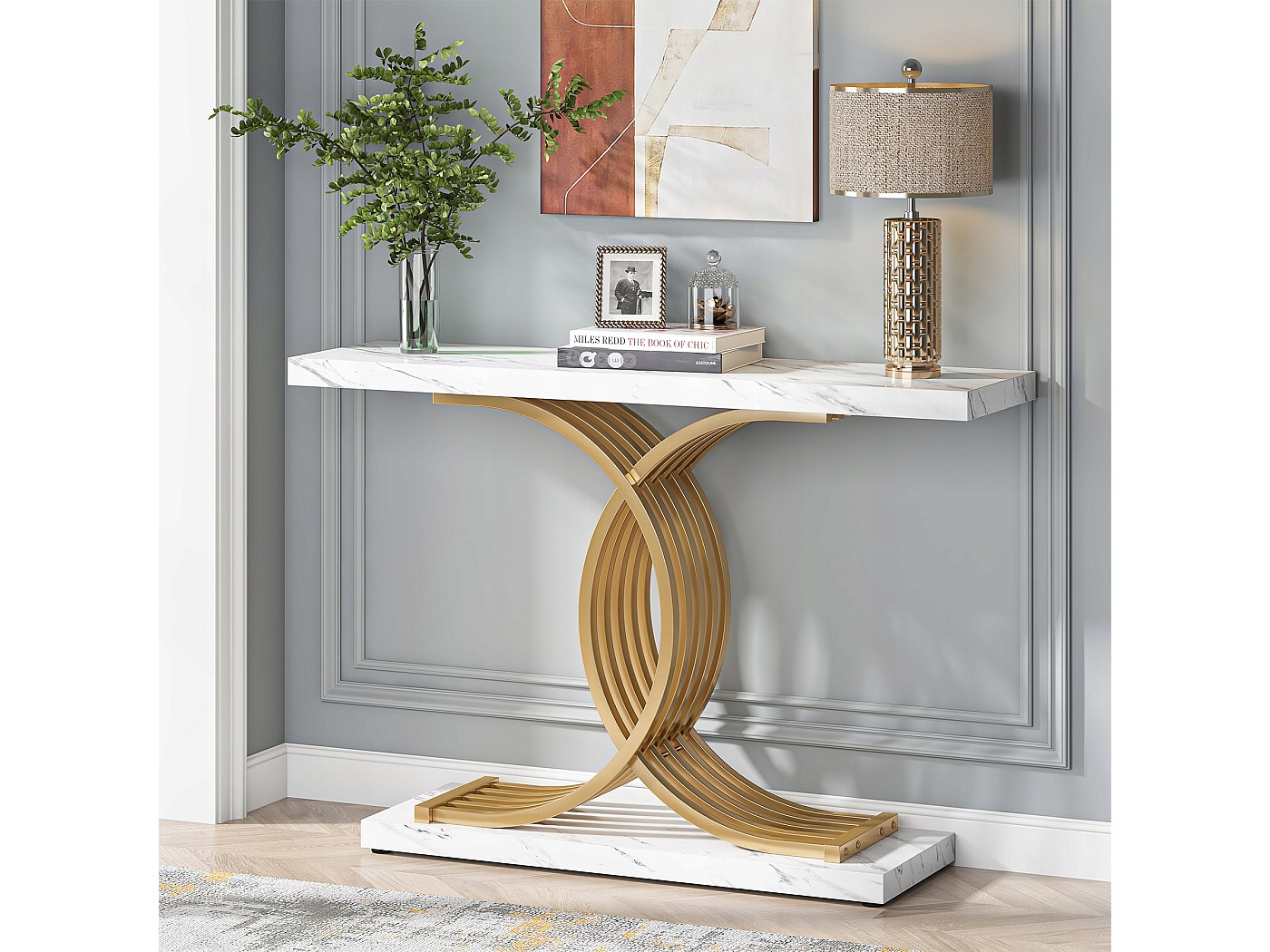 Tribesigns Console industrielle de 105 cm, Table d'entrée étroite avec piètement géométrique en métal main image 1
