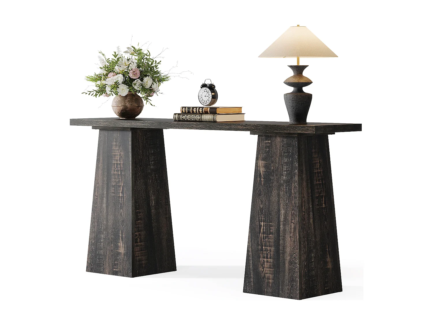 Table console rustique Table d'entrée en bois pour le salon, 160cm Tables d'appoint pour le couloir avec double socle pour l'entrée