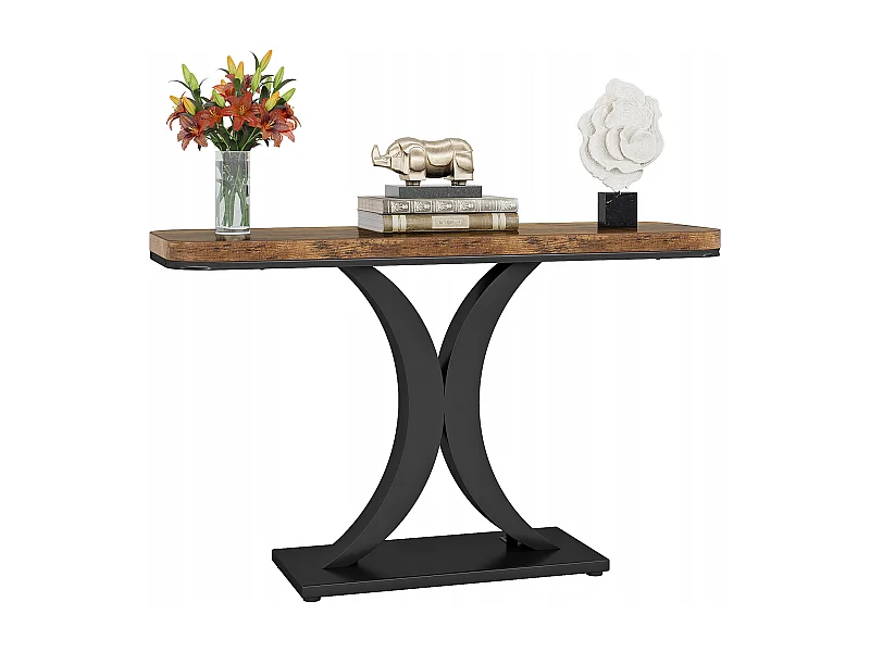 Industriële consoletafel, 100 cm smalle haltafel met geometrische voet, rustieke haltafel voor woonkamer, entree