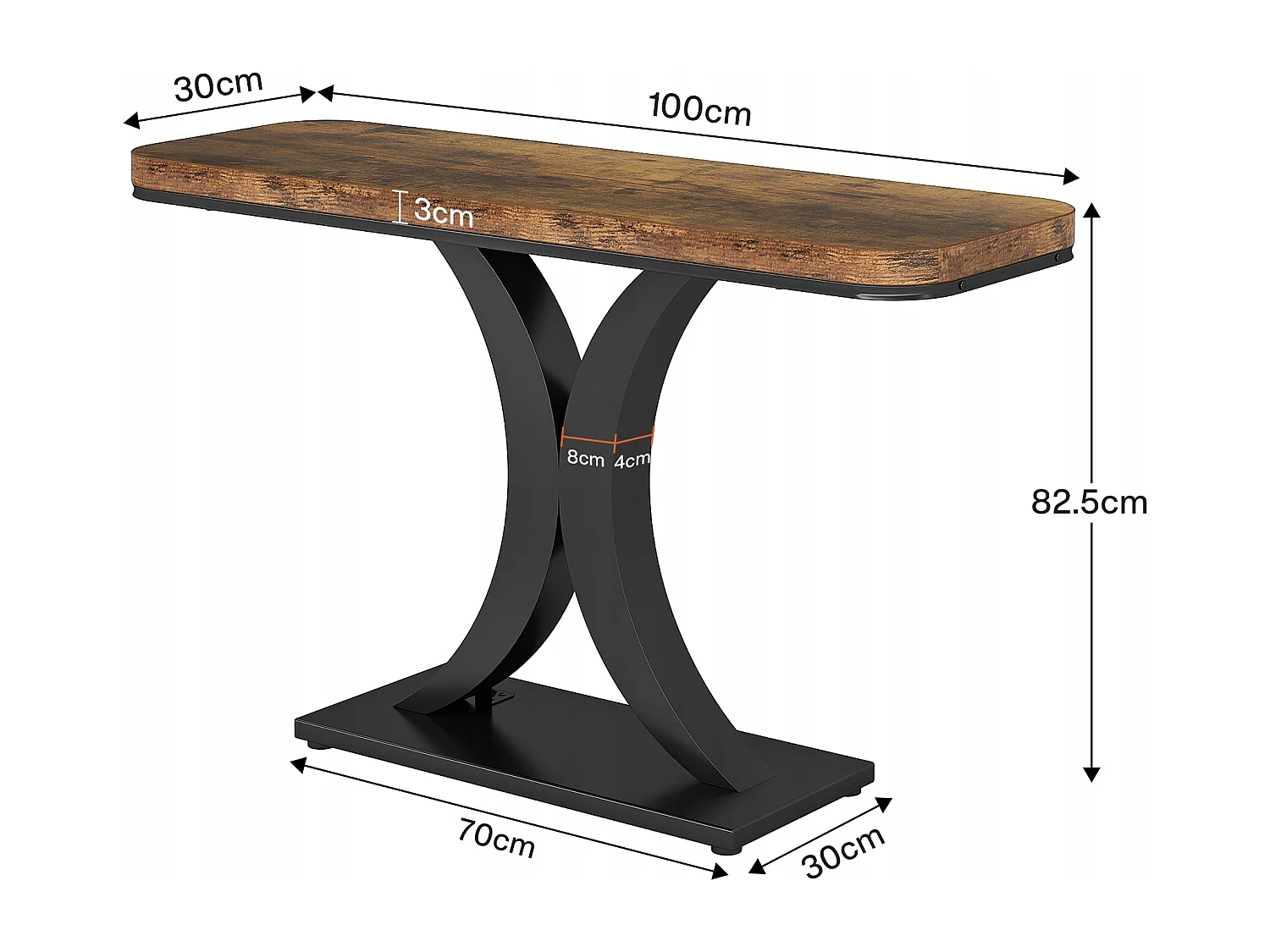 Industriële consoletafel, 100 cm smalle haltafel met geometrische voet, rustieke haltafel voor woonkamer, entree
