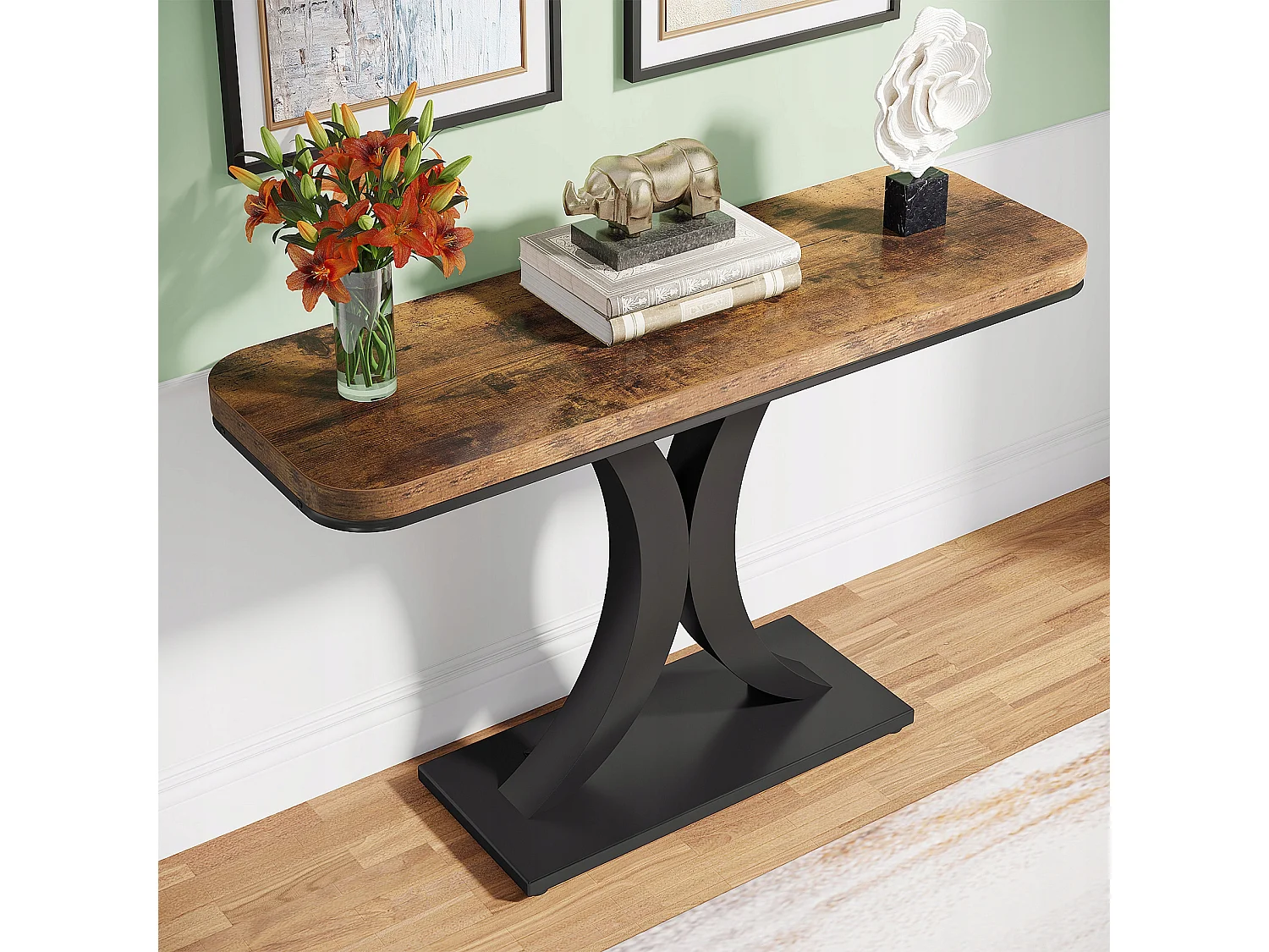 Industriële consoletafel, 100 cm smalle haltafel met geometrische voet, rustieke haltafel voor woonkamer, entree