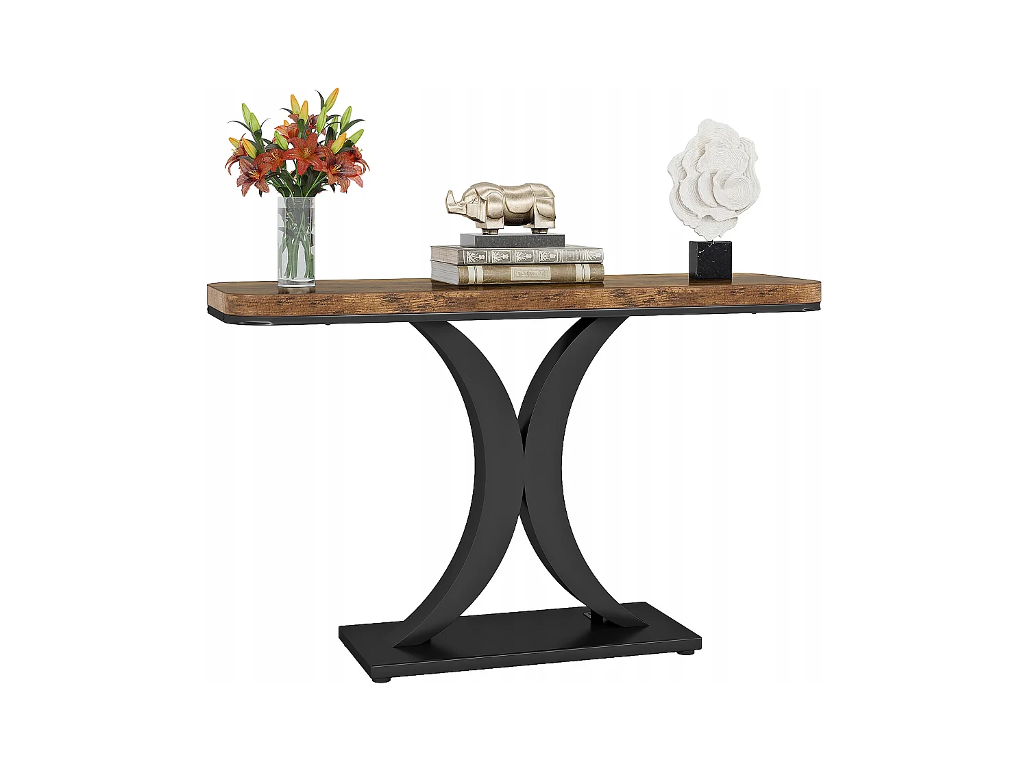 Table Console Industrielle, Table de Hall d'entrée étroite de 100 cm avec Base géométrique, Table d'appoint de Couloir Rustique pour Salon, entrée
