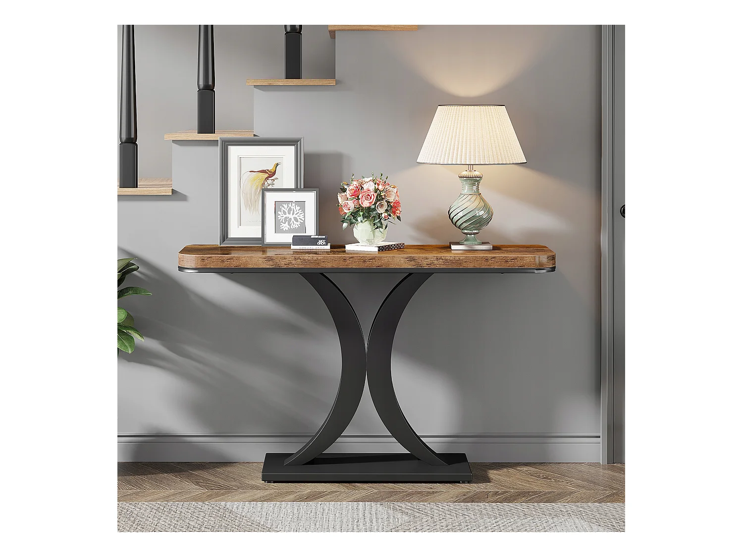 Industriële consoletafel, 100 cm smalle haltafel met geometrische voet, rustieke haltafel voor woonkamer, entree