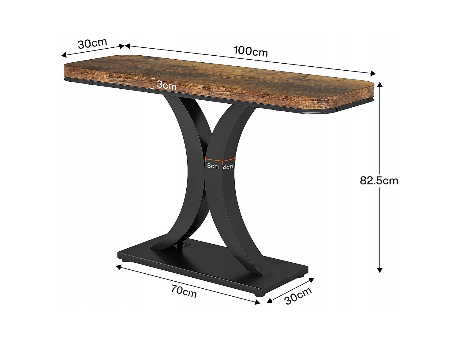 Industriële consoletafel, 100 cm smalle haltafel met geometrische voet, rustieke haltafel voor woonkamer, entree