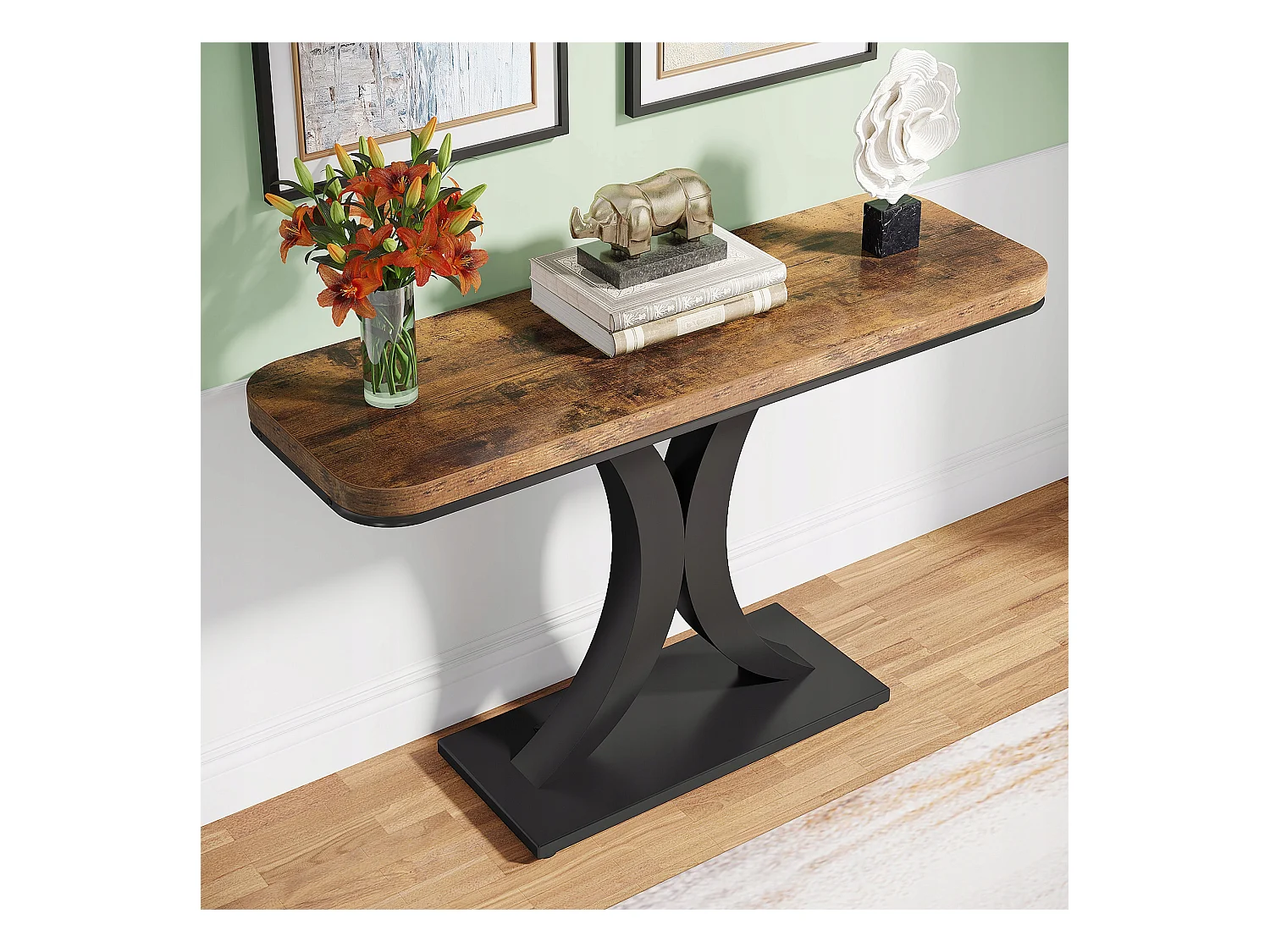 Industriële consoletafel, 100 cm smalle haltafel met geometrische voet, rustieke haltafel voor woonkamer, entree