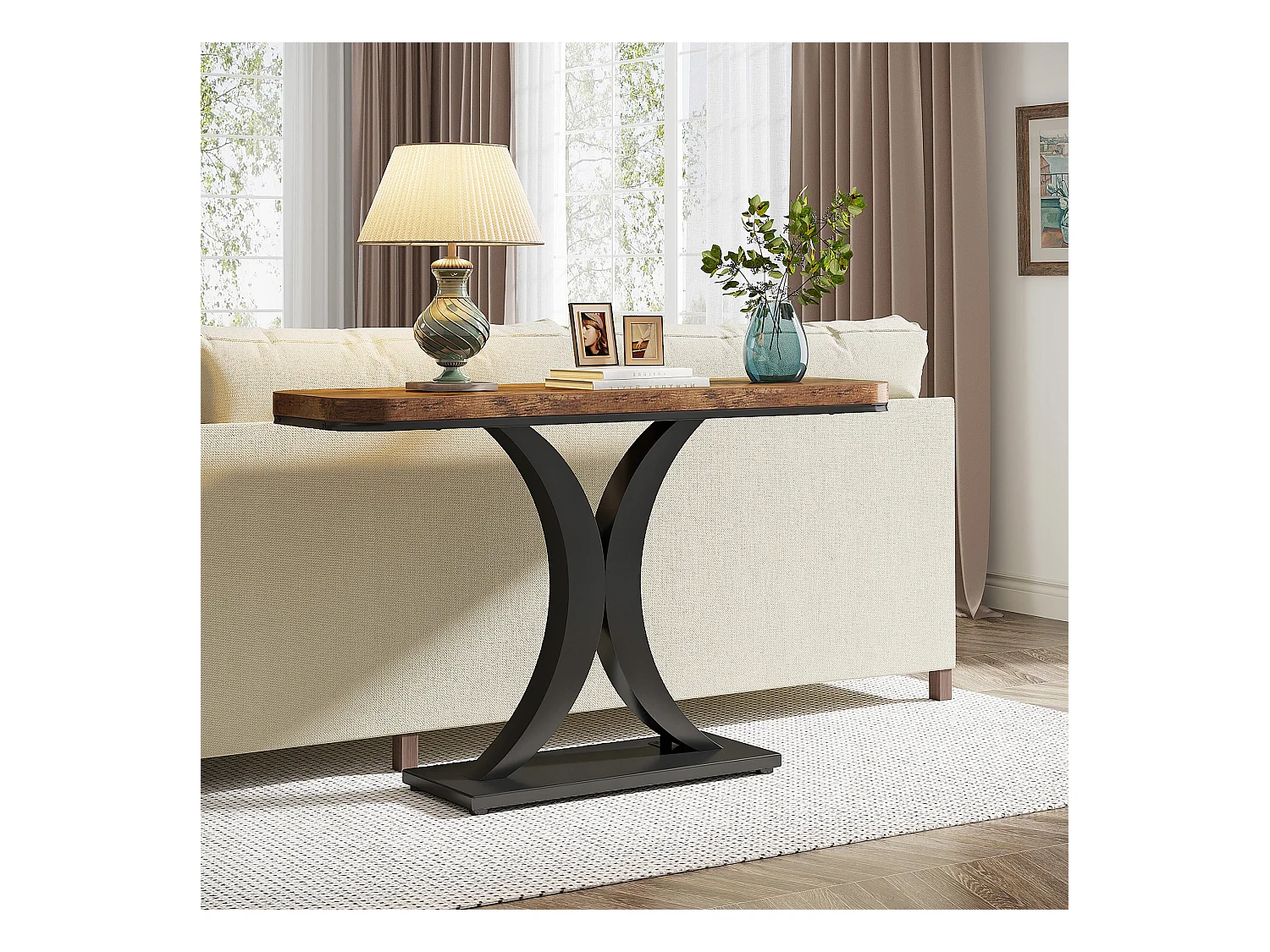 Industriële consoletafel, 100 cm smalle haltafel met geometrische voet, rustieke haltafel voor woonkamer, entree