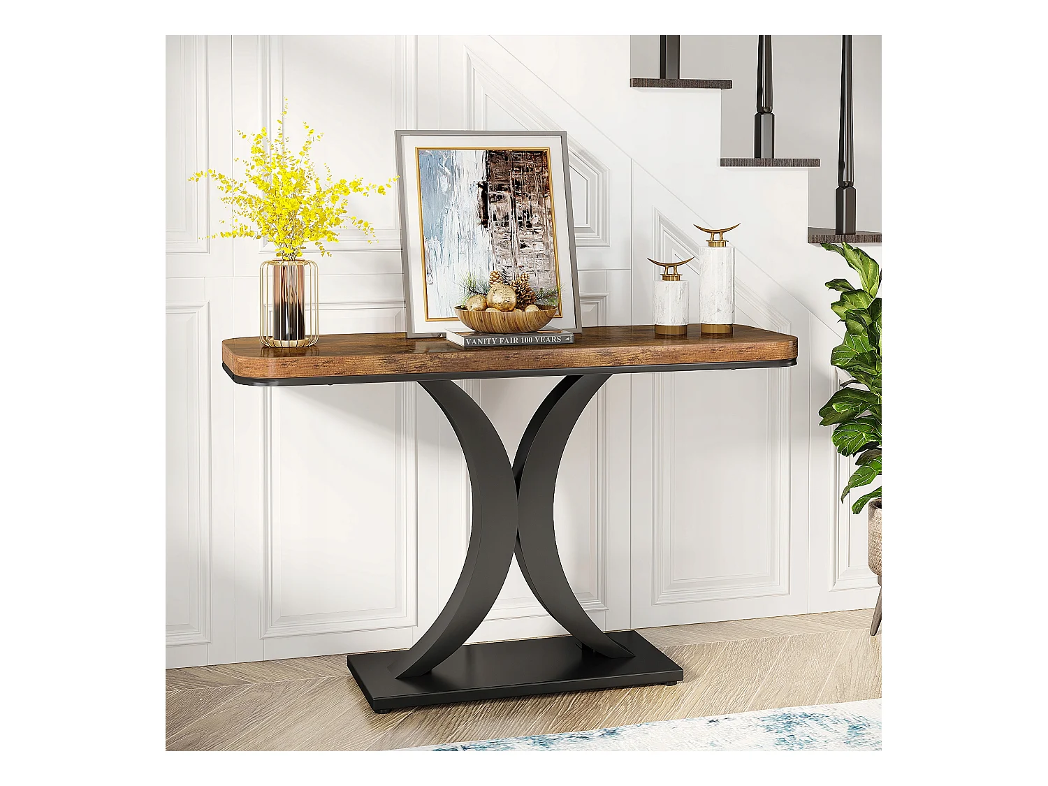 Industriële consoletafel, 100 cm smalle haltafel met geometrische voet, rustieke haltafel voor woonkamer, entree