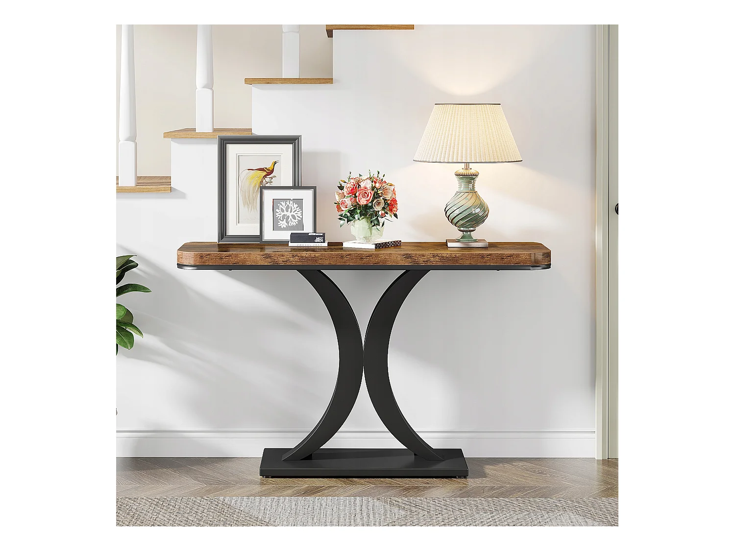 Industriële consoletafel, 100 cm smalle haltafel met geometrische voet, rustieke haltafel voor woonkamer, entree