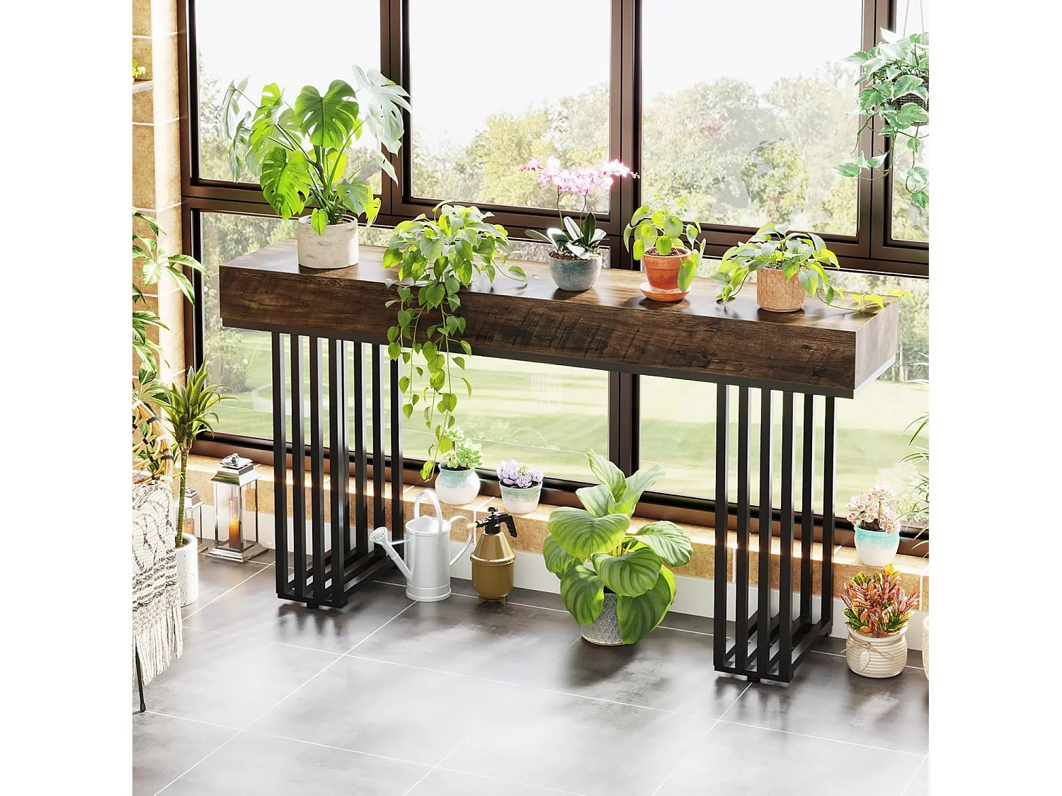 Console Entree, Console Entree Couloir Table d'entrée avec Cadre métallique élégant de Style Industriel, 140 cm, Marron