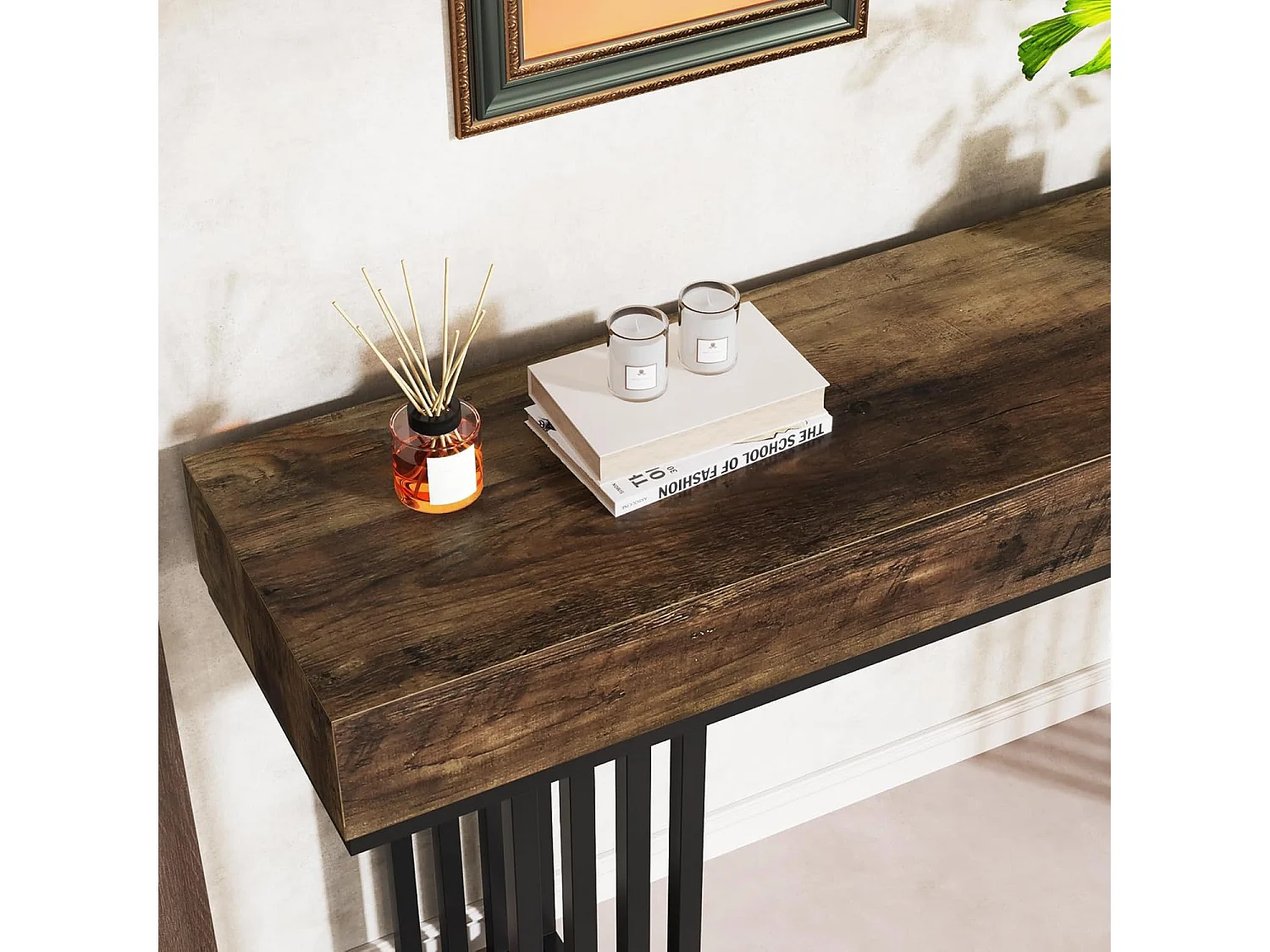Console Entree, Console Entree Couloir Table d'entrée avec Cadre métallique élégant de Style Industriel, 140 cm, Marron