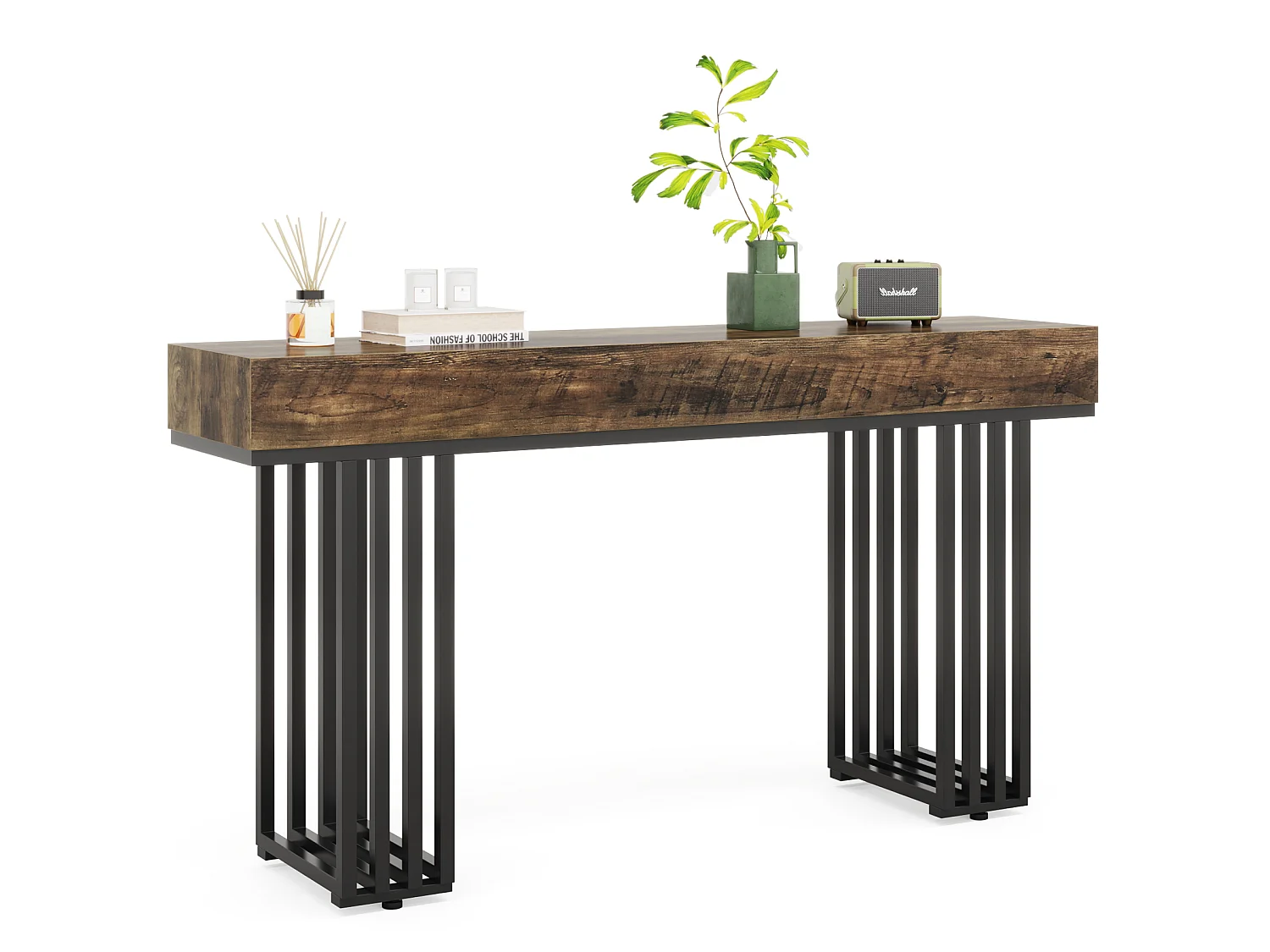 Console Entree, Console Entree Couloir Table d'entrée avec Cadre métallique élégant de Style Industriel, 140 cm, Marron