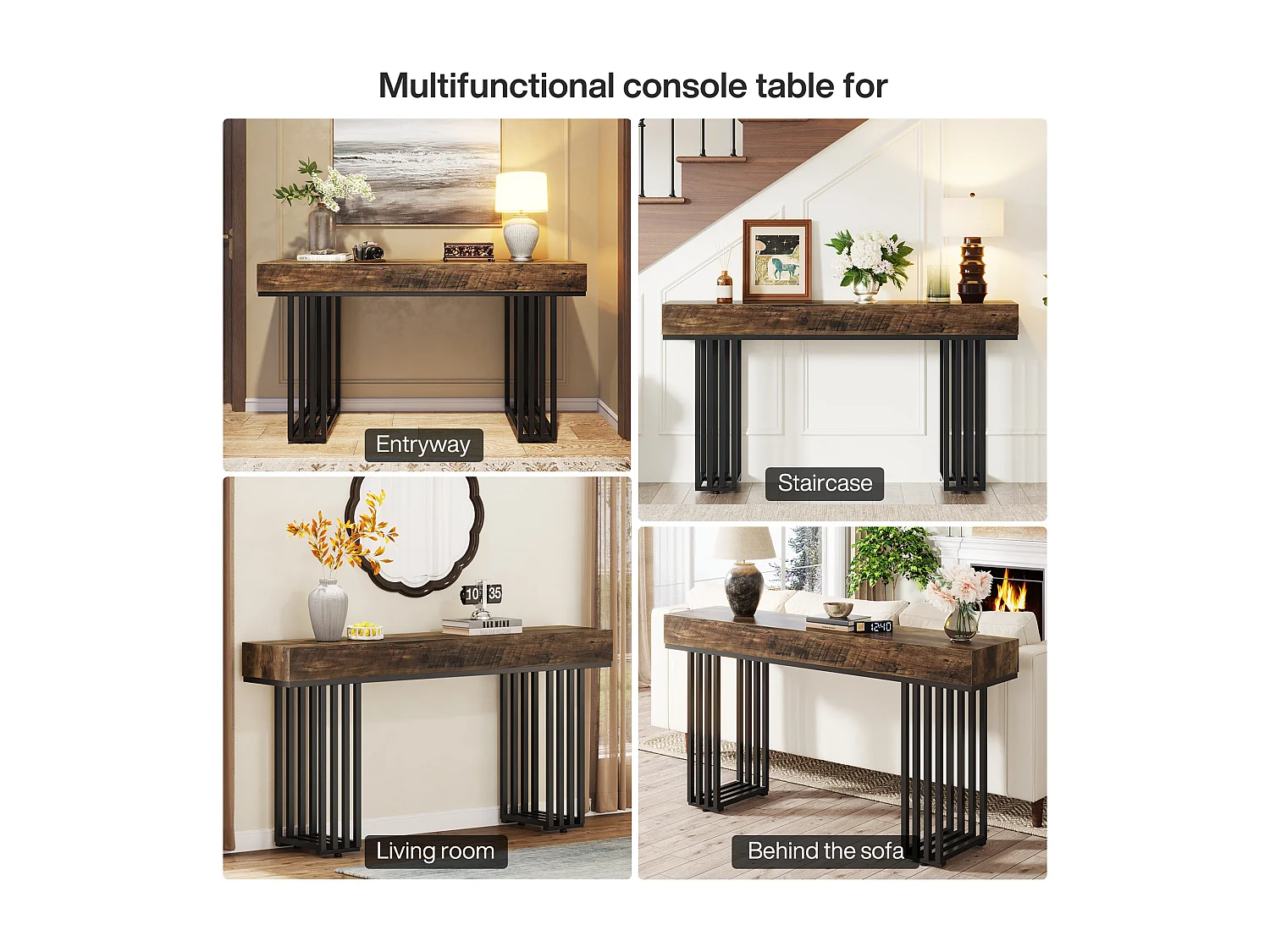 Console Entree, Console Entree Couloir Table d'entrée avec Cadre métallique élégant de Style Industriel, 140 cm, Marron
