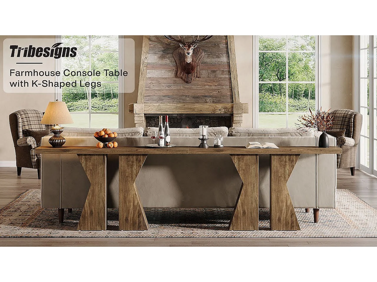 Table d'entrée de ferme, table console derrière le canapé, table de couloir étroite, table d'entrée d'entrée avec cadre en forme de K pour entrée, salon, marron rustique de 140 cm