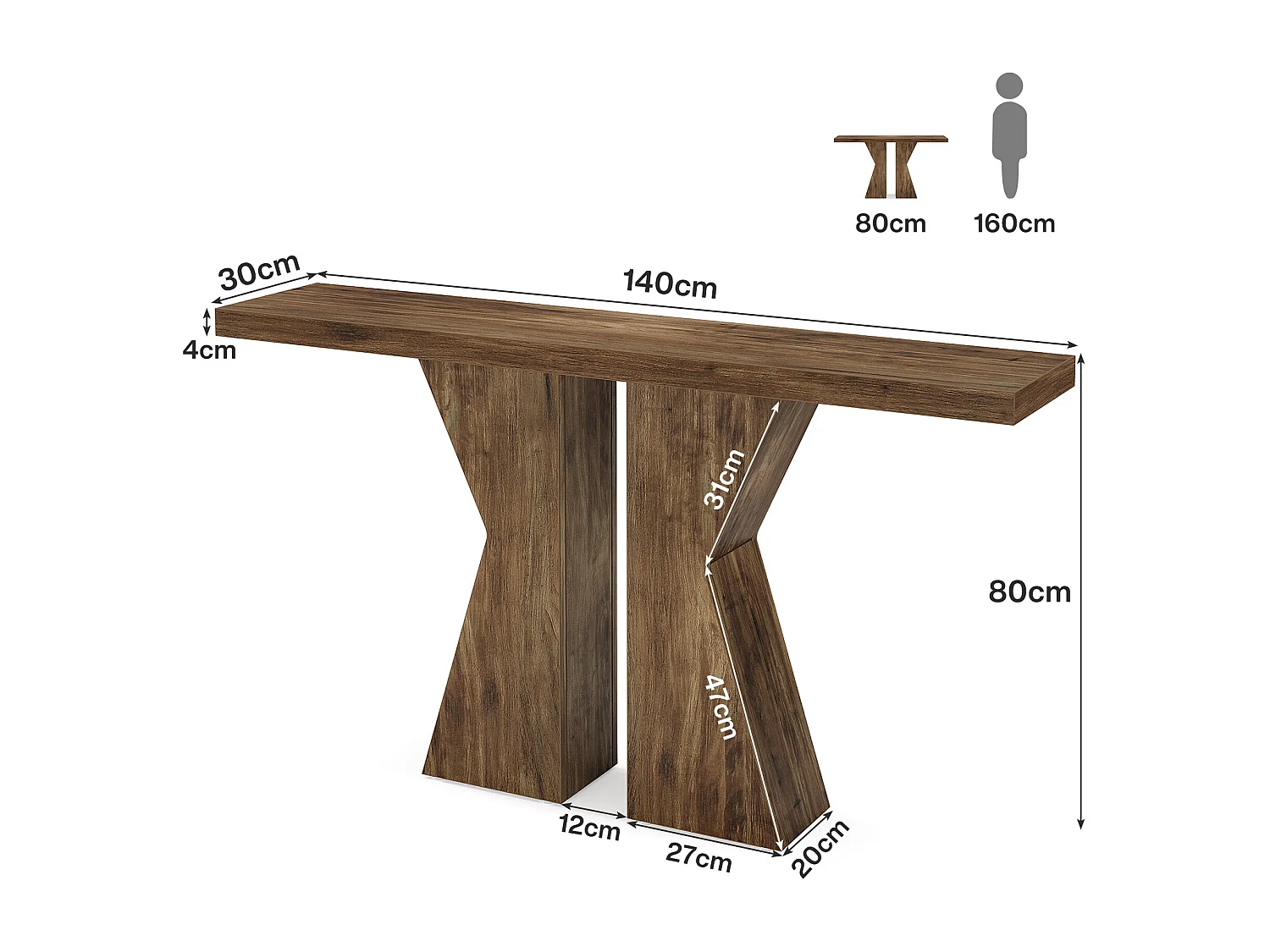 Landstedsbord til entré, konsolbord bag sofaen, smalt entrébord, entrébord med K-formet stel
