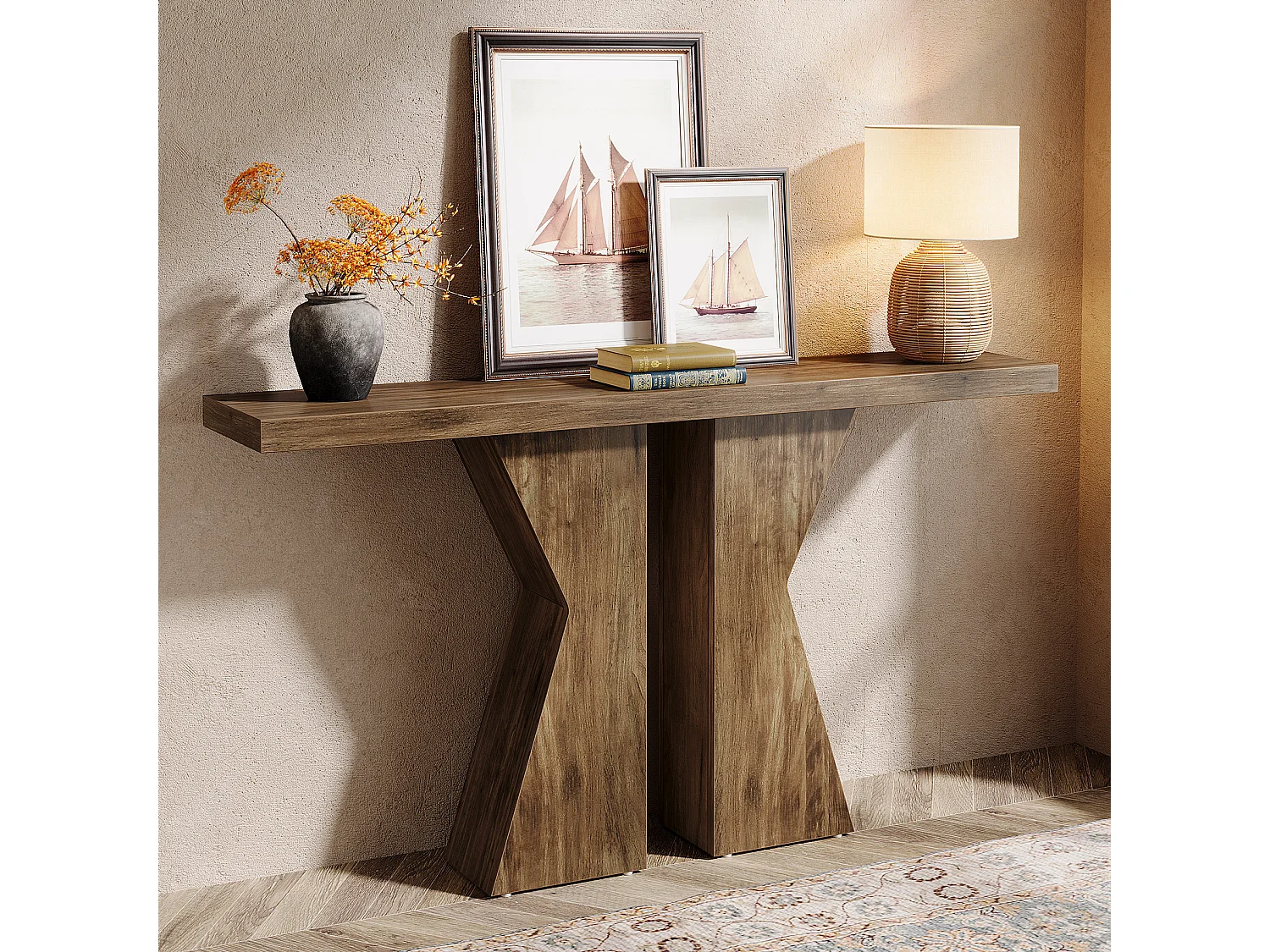 Landstedsbord til entré, konsolbord bag sofaen, smalt entrébord, entrébord med K-formet stel