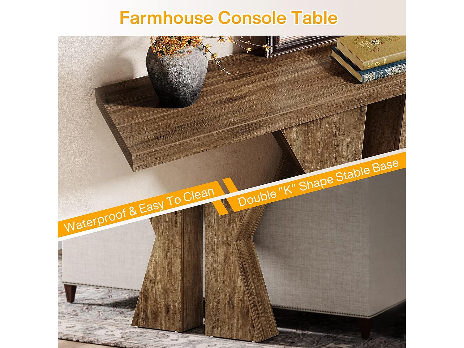Landstedsbord til entré, konsolbord bag sofaen, smalt entrébord, entrébord med K-formet stel