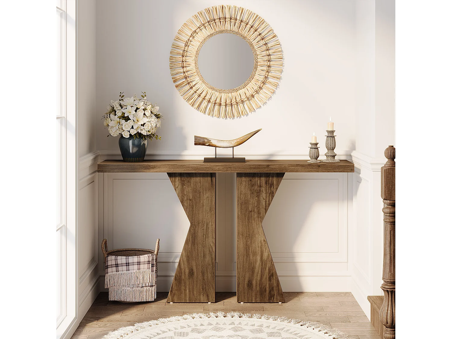 Landstedsbord til entré, konsolbord bag sofaen, smalt entrébord, entrébord med K-formet stel