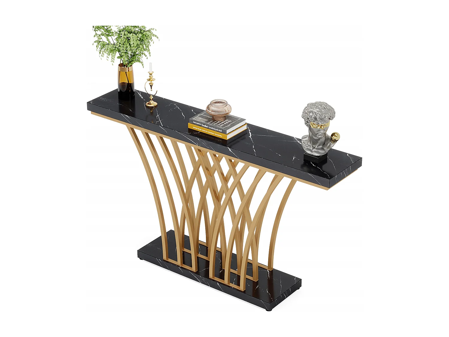 Tribesigns Gold Consoletafel - 150 x 29,5 x 80 cm - Modern - met metalen poot in rastervorm - voor entree, gang, entree, woonkamer (zwart)