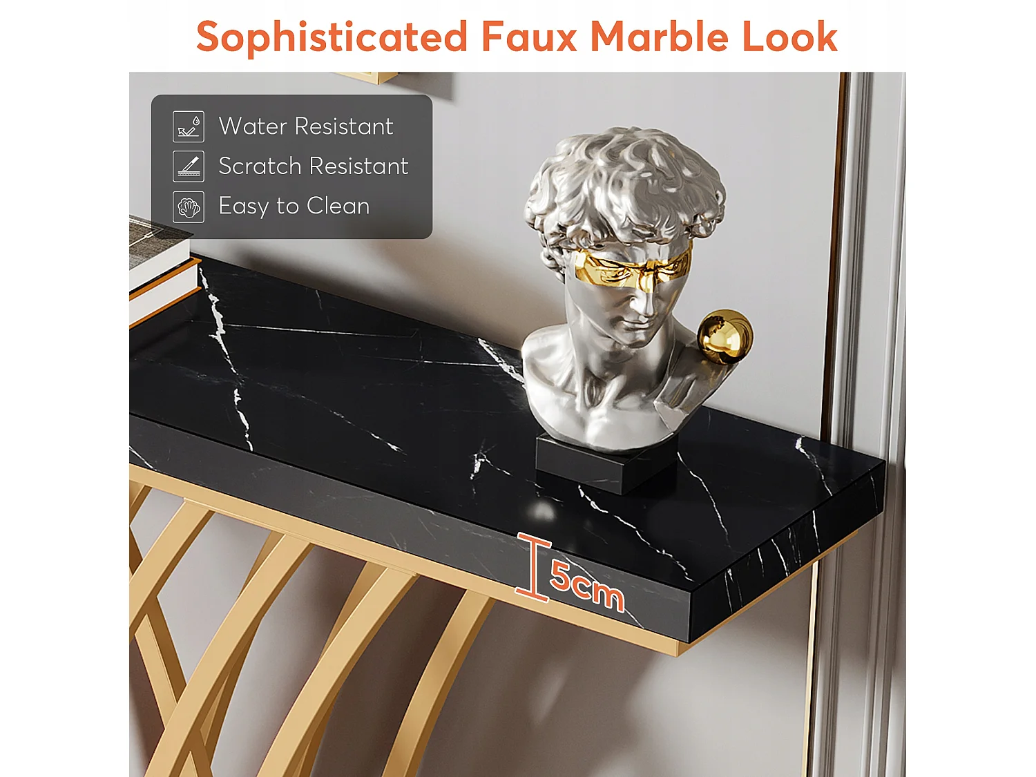 Tribesigns Gold Consoletafel - 150 x 29,5 x 80 cm - Modern - met metalen poot in rastervorm - voor entree, gang, entree, woonkamer (zwart)