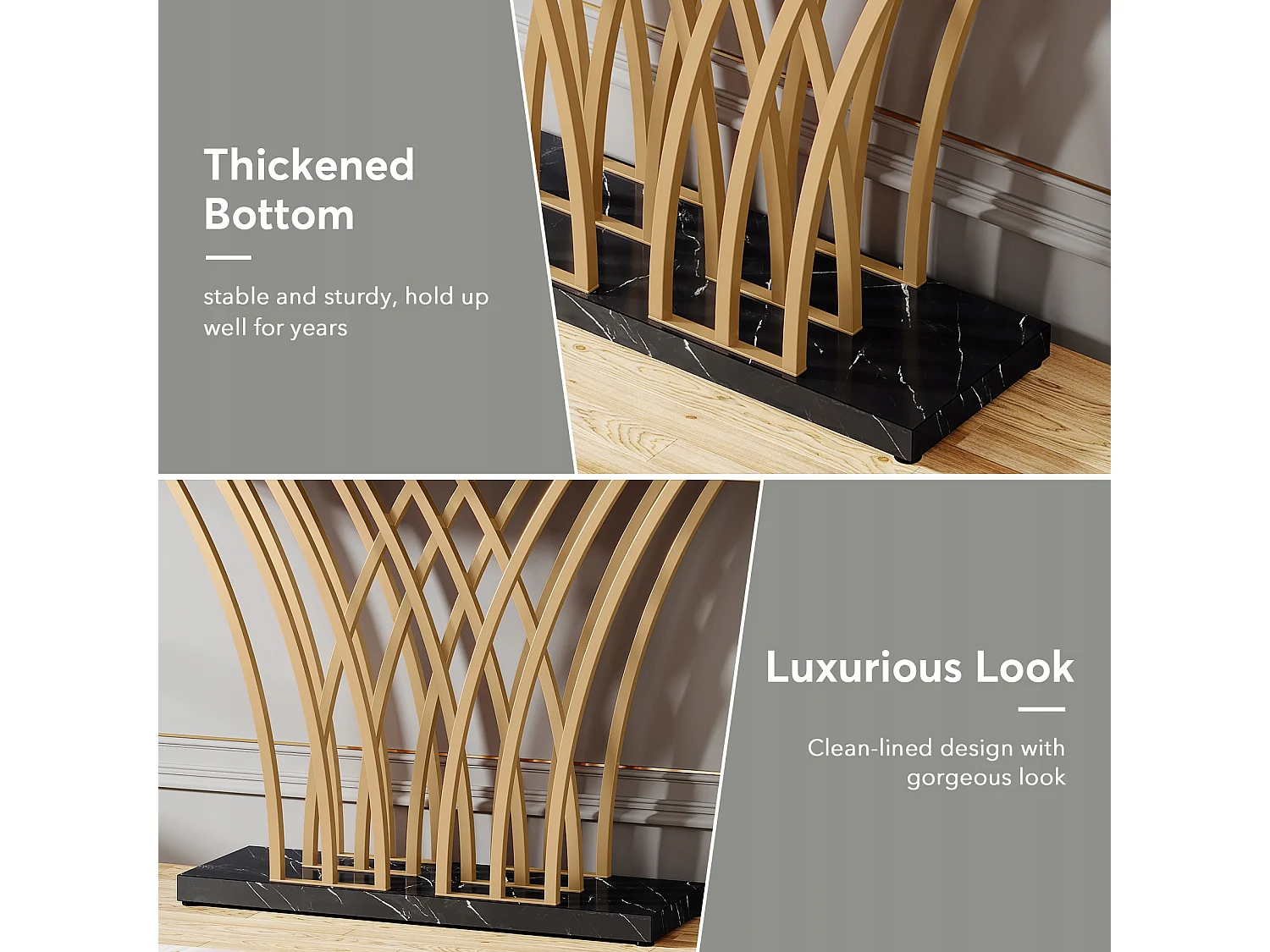 Table Console dorée - 150 x 29,5 x 80 cm - Moderne - avec Pied en métal en Forme de Grille - pour entrée, Couloir, entrée, Salon (Noir)