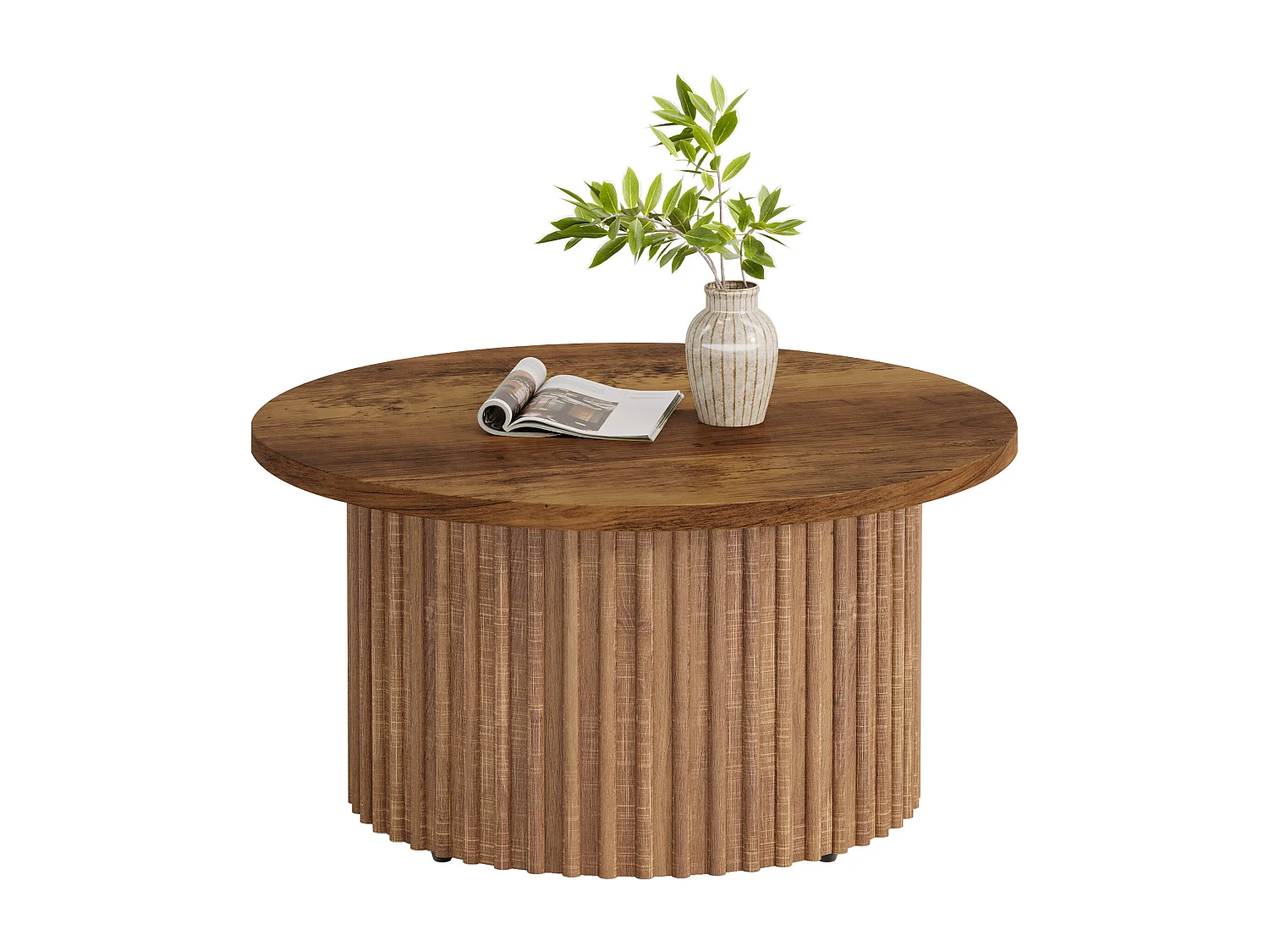 80 cm Table Basse Ronde, Table Basse de Ferme avec Socle en métal, Table Centrale Moderne en Bois accentué, canapé, Table d'appoint