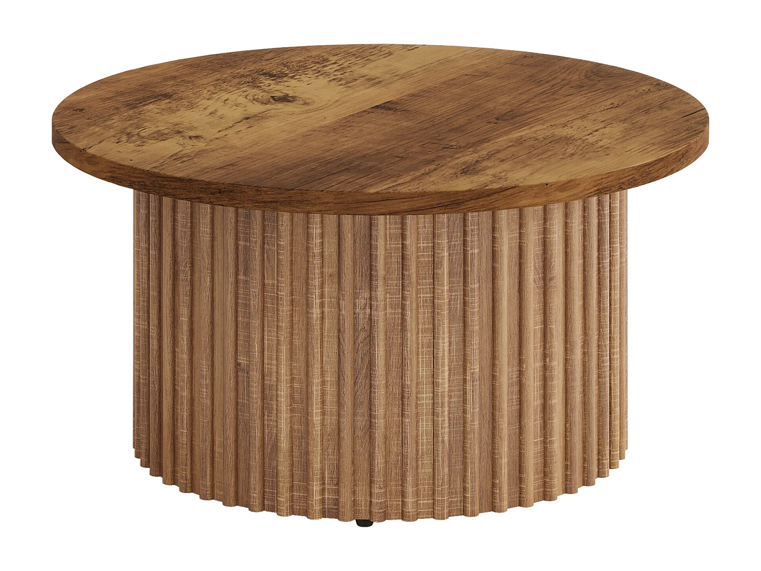 80 cm Table Basse Ronde, Table Basse de Ferme avec Socle en métal, Table Centrale Moderne en Bois accentué, canapé, Table d'appoint